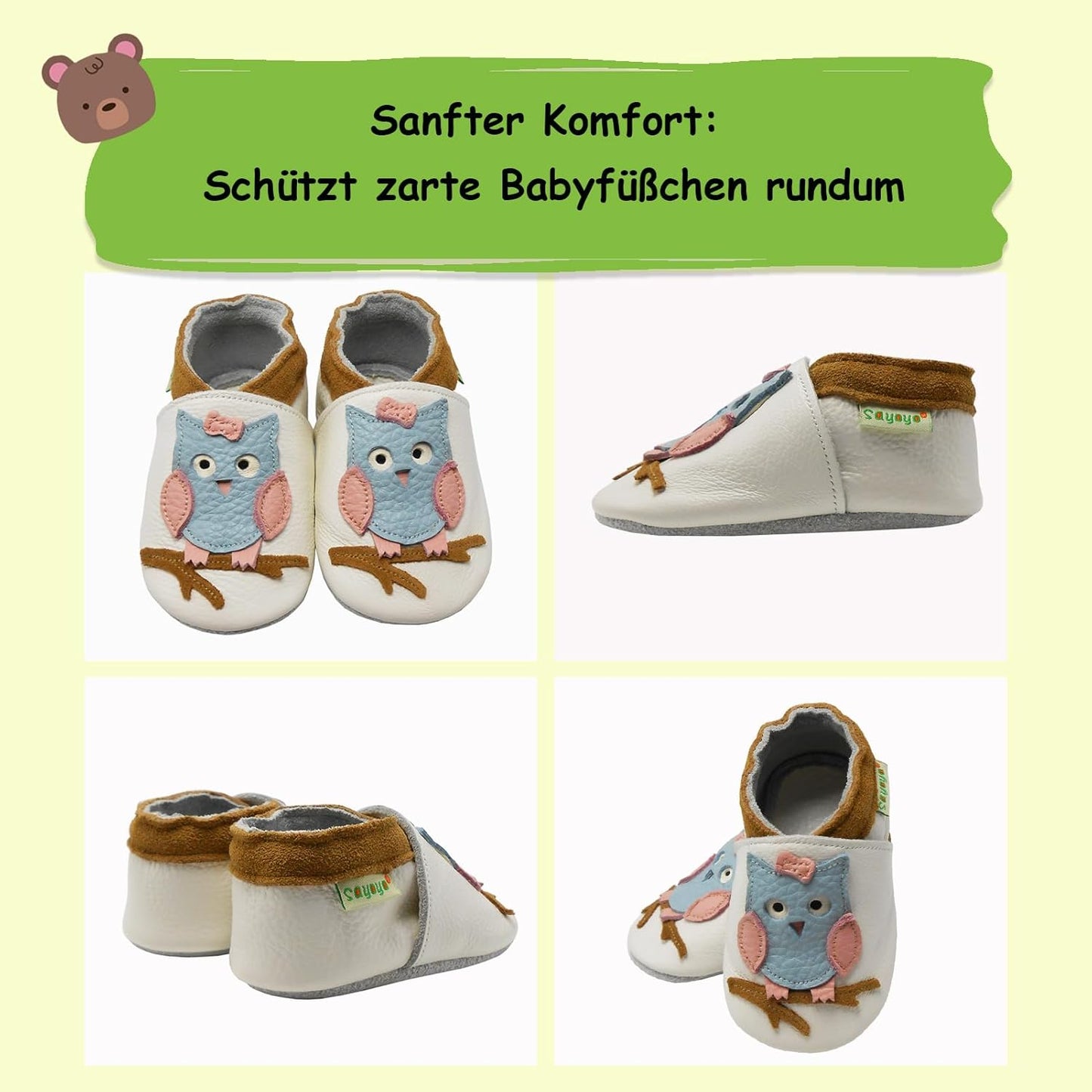 SAYOYO Weicher Leder Lauflernschuhe Krabbelschuhe Babyhausschuhe Kleinkind Lederschuhe Jungen und Mädchen, 21/22 (12-18) L Monate, Grau