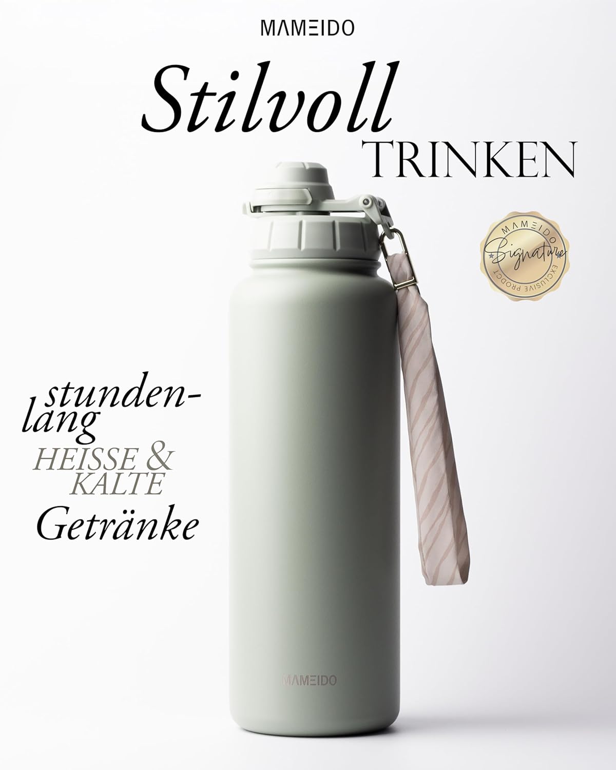 Thermosflasche mit Strohhalm 700ml, auslaufsichere Trinkflasche Edelstahl isoliert, Wasserflasche mit Trageschlaufe, Isolierflasche BPA-frei (Taupe Grey, 0,7l)
