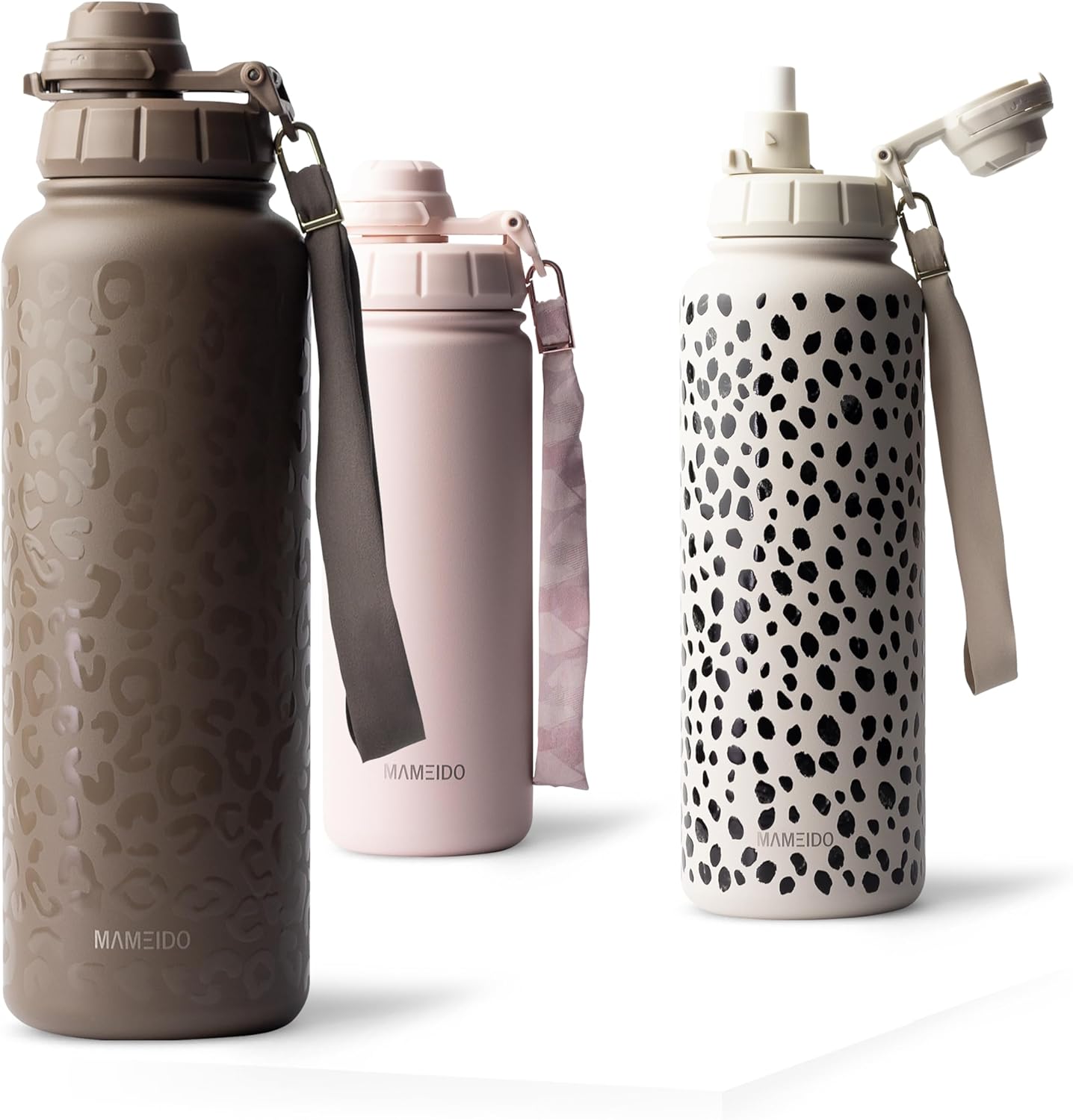 Thermosflasche mit Strohhalm 700ml, auslaufsichere Trinkflasche Edelstahl isoliert, Wasserflasche mit Trageschlaufe, Isolierflasche BPA-frei (Taupe Grey, 0,7l)