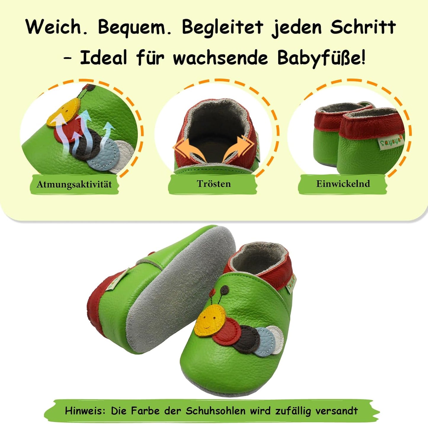 SAYOYO Weicher Leder Lauflernschuhe Krabbelschuhe Babyhausschuhe Kleinkind Lederschuhe Jungen und Mädchen, 21/22 (12-18) L Monate, Grau