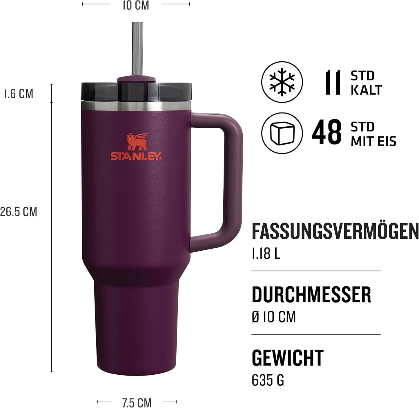 Stanley Quencher H2.0 Flowstate Trinkflasche Mit Strohhalm 1.2L - Thermobecher Kühlt 11 Stunden - 48 Stunden Eisgekühlt - Spülmaschinenfest - Thermosflasche BPA Frei - Edelstahl Trinkbecher