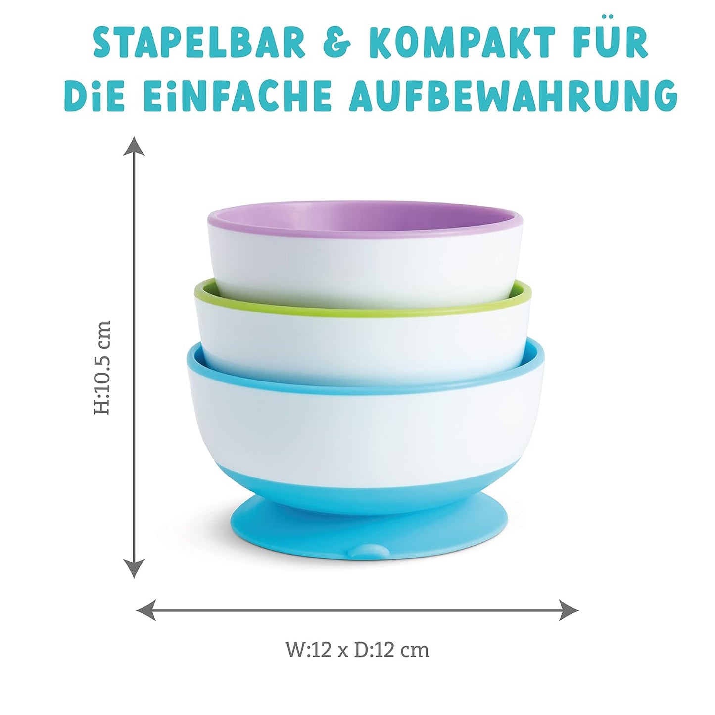 Munchkin Stay Put Baby Saugnapf Schalen Set | Baby Schalen für Beikosteinführung | Saugnapf Essgeschirr Set für Babys & Kleinkinder ab 6 Monaten | BPA-frei Beikost Set | 3er Pack