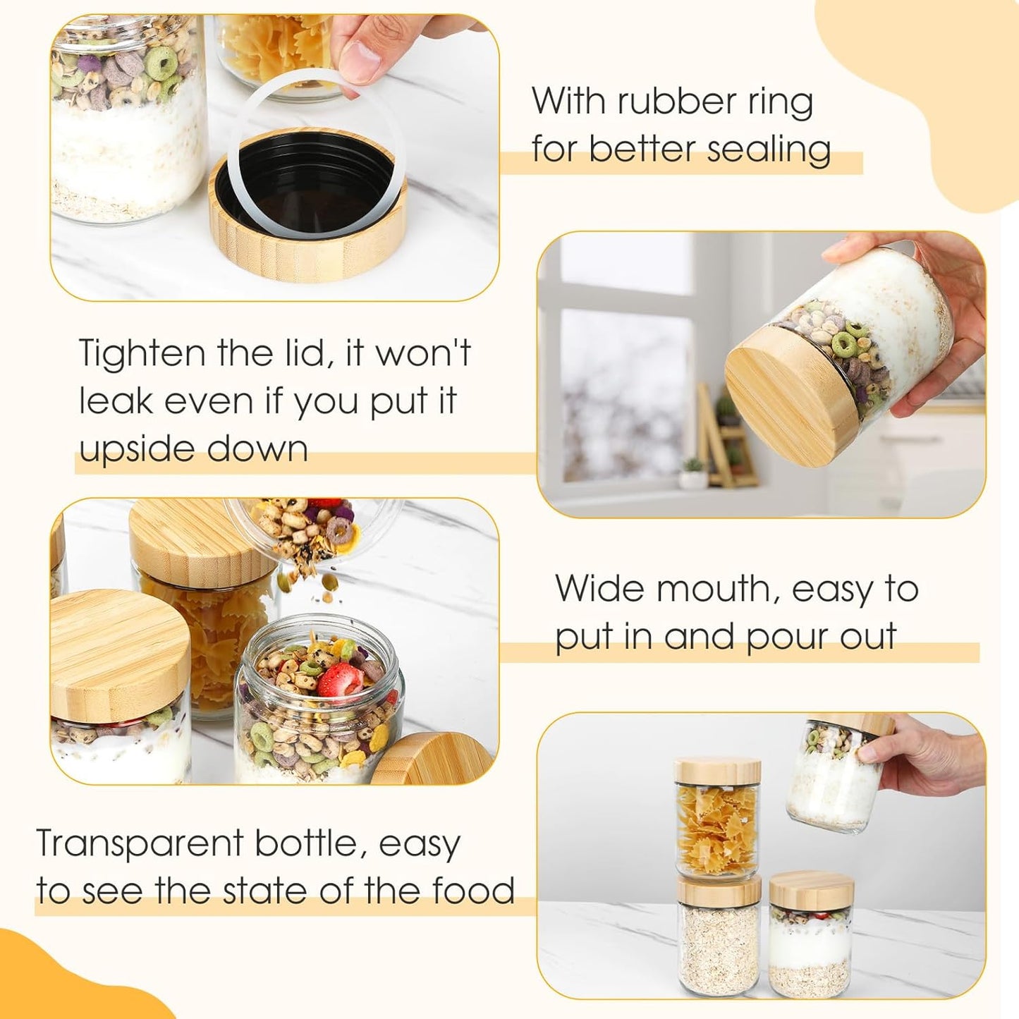 6 Meal Prep Gläser - 500ml Overnight Oats Gläser mit Deckel, Einmachgläser mit Schraubdeckel, Multifunktional Meal Prep Glas Pudding Gläser für Marmelade,Salat,Milchshake,Mahlzeitenzubereitung