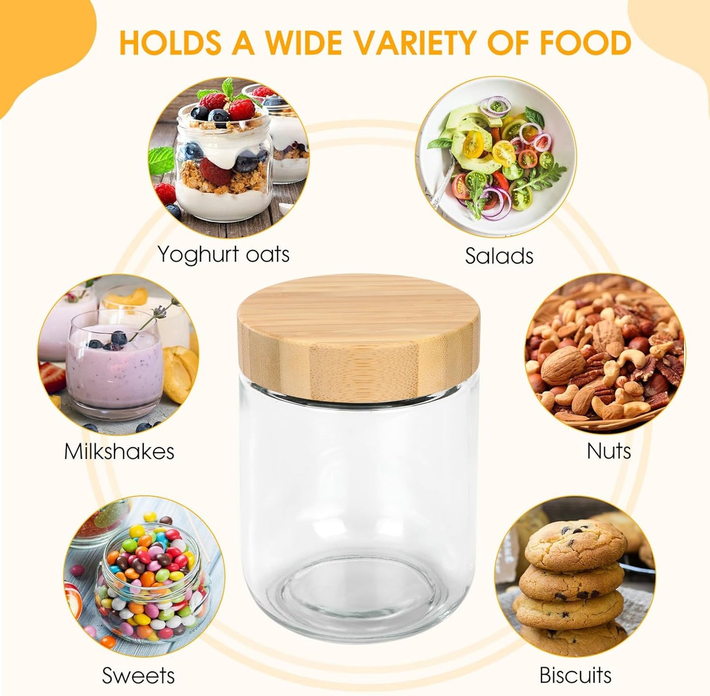 6 Meal Prep Gläser - 500ml Overnight Oats Gläser mit Deckel, Einmachgläser mit Schraubdeckel, Multifunktional Meal Prep Glas Pudding Gläser für Marmelade,Salat,Milchshake,Mahlzeitenzubereitung