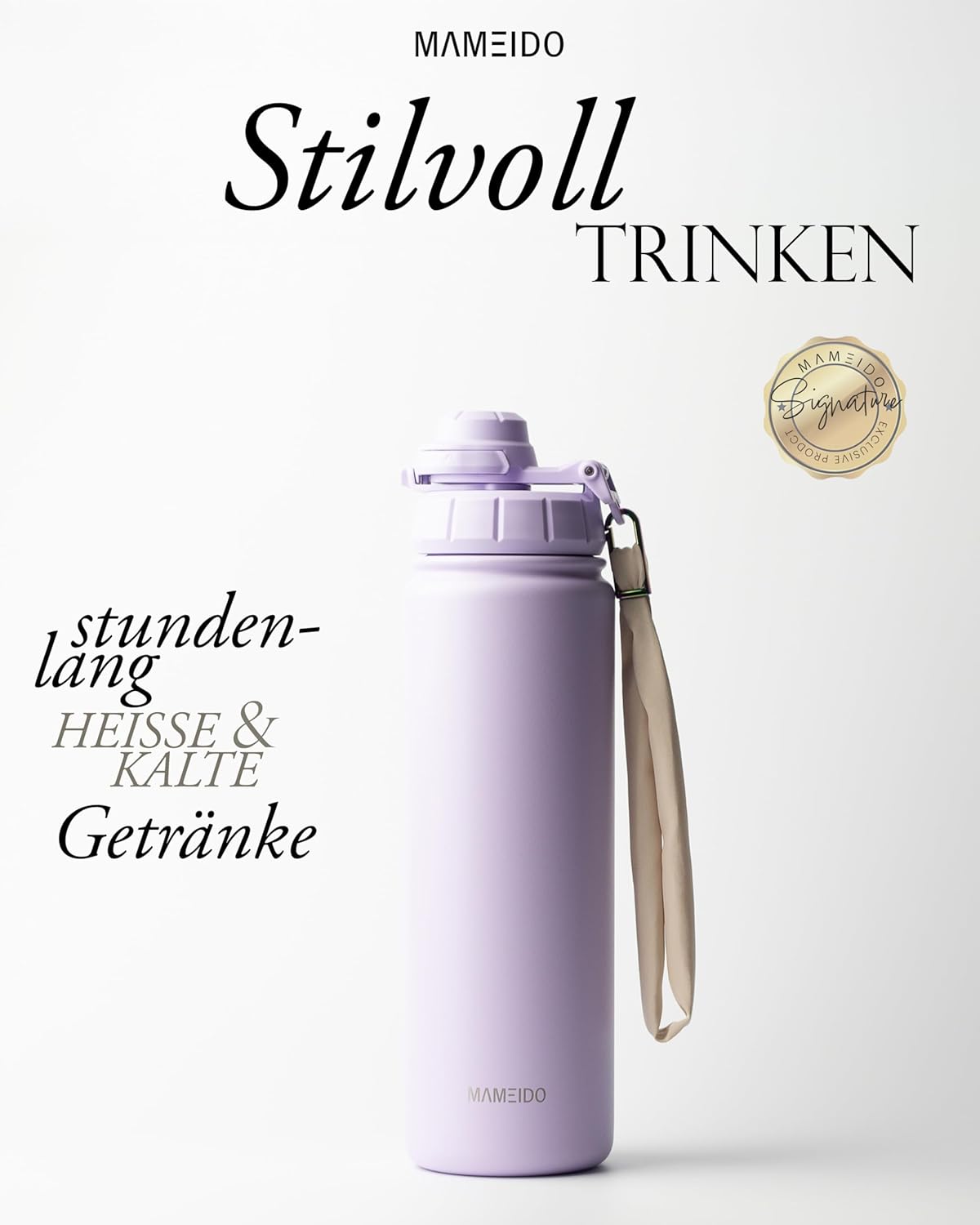 Thermosflasche mit Strohhalm 700ml, auslaufsichere Trinkflasche Edelstahl isoliert, Wasserflasche mit Trageschlaufe, Isolierflasche BPA-frei (Taupe Grey, 0,7l)