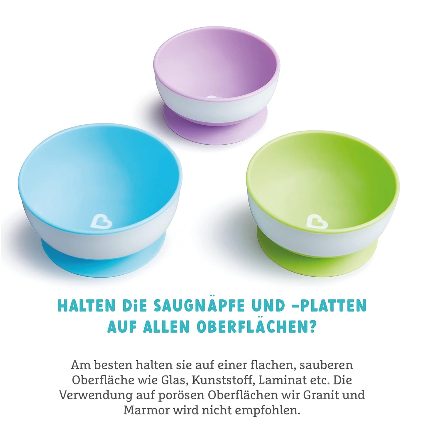Munchkin Stay Put Baby Saugnapf Schalen Set | Baby Schalen für Beikosteinführung | Saugnapf Essgeschirr Set für Babys & Kleinkinder ab 6 Monaten | BPA-frei Beikost Set | 3er Pack