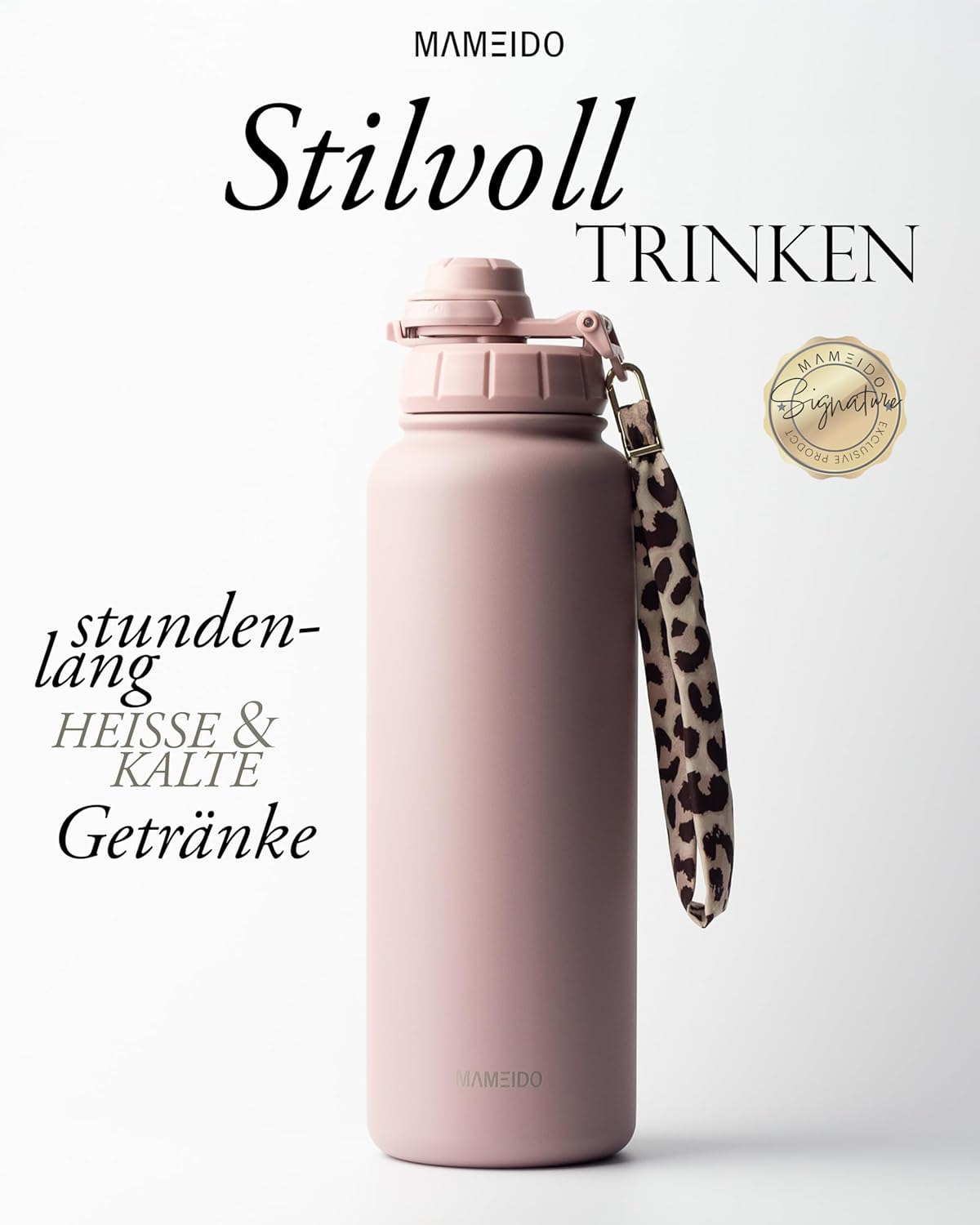 Thermosflasche mit Strohhalm 700ml, auslaufsichere Trinkflasche Edelstahl isoliert, Wasserflasche mit Trageschlaufe, Isolierflasche BPA-frei (Taupe Grey, 0,7l)