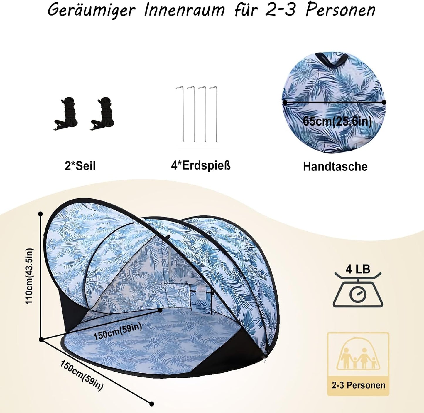 Strandmuschel Pop Up Strandzelt UV Schutz Wurfzelt Wetter Leicht Strandzelt Für Garten Strand