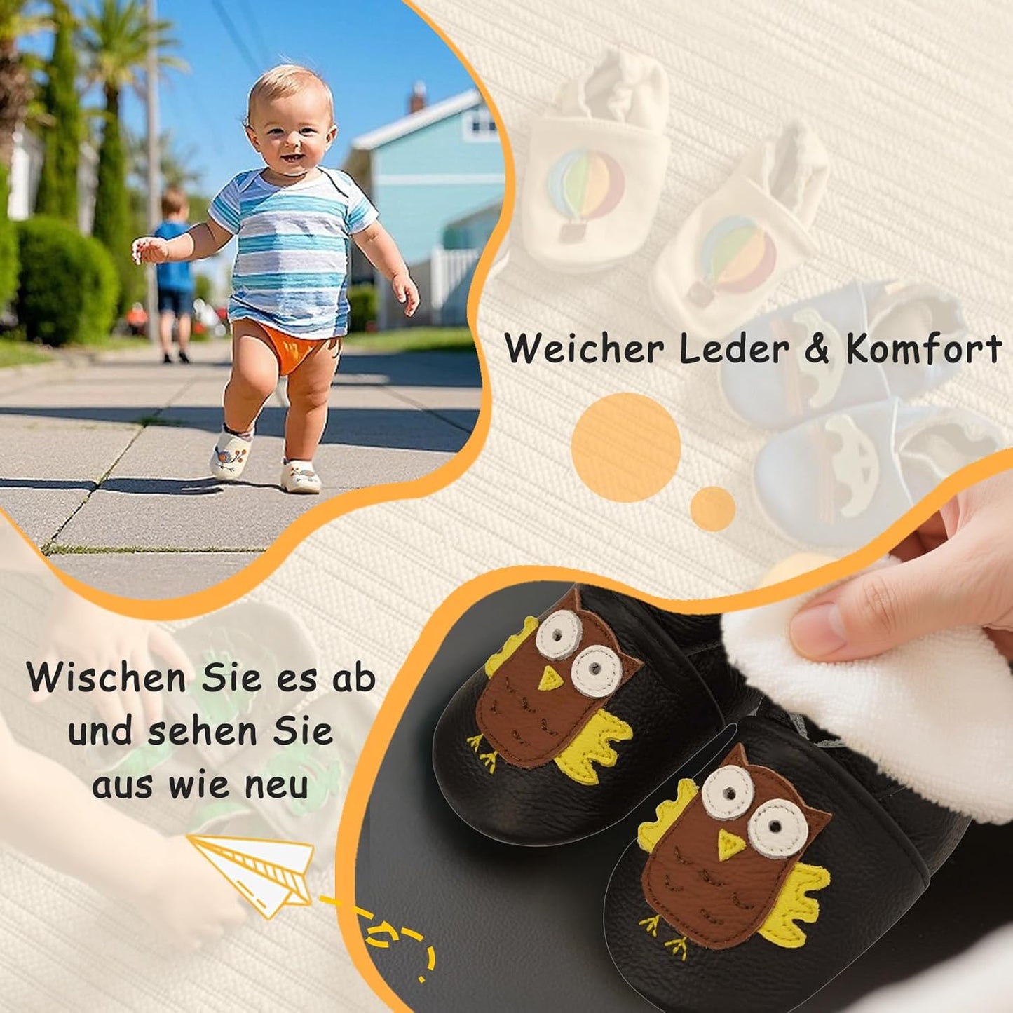Yalion Baby Junge Mädchen Weicher Leder Lauflernschuhe Krabbelschuhe Babyhausschuhe mit Wildledersohlen Multi-Stil