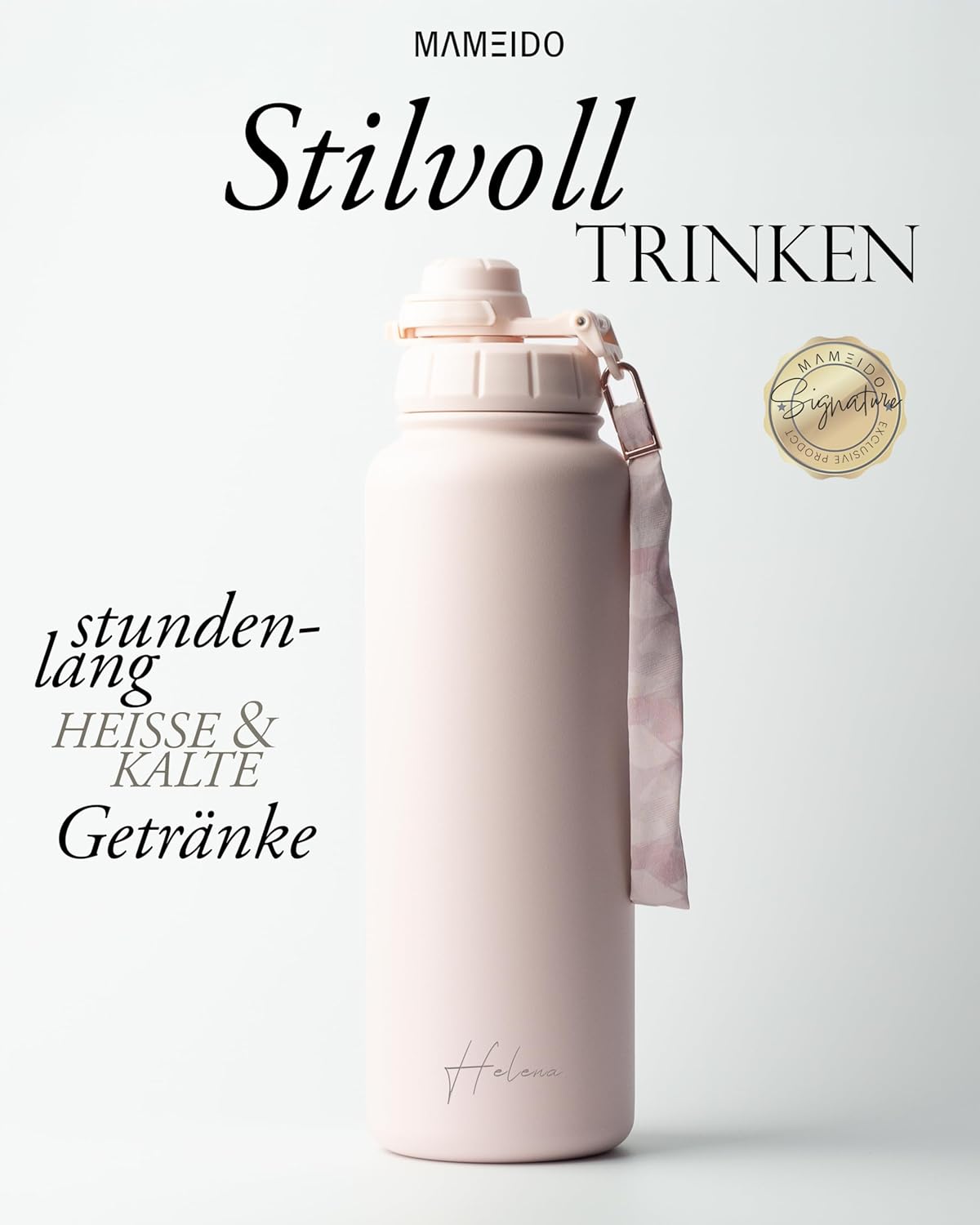 Thermosflasche mit Strohhalm 700ml, auslaufsichere Trinkflasche Edelstahl isoliert, Wasserflasche mit Trageschlaufe, Isolierflasche BPA-frei (Taupe Grey, 0,7l)