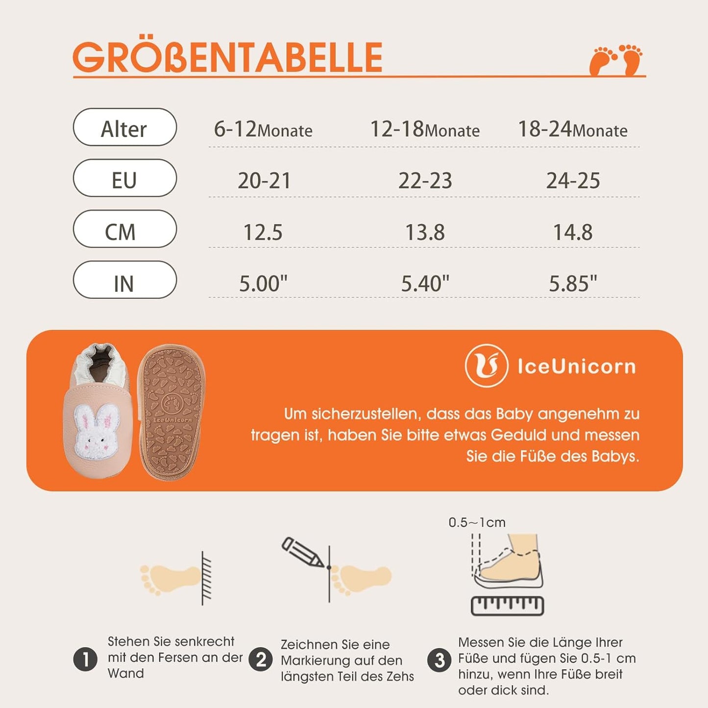 IceUnicorn Krabbelschuhe Baby Lauflernschuhe Weicher Leder Jungen Mädchen Lederschuhe Babys Rutschfeste Krabbelschuhe mit Gummisohle Babyschuhe