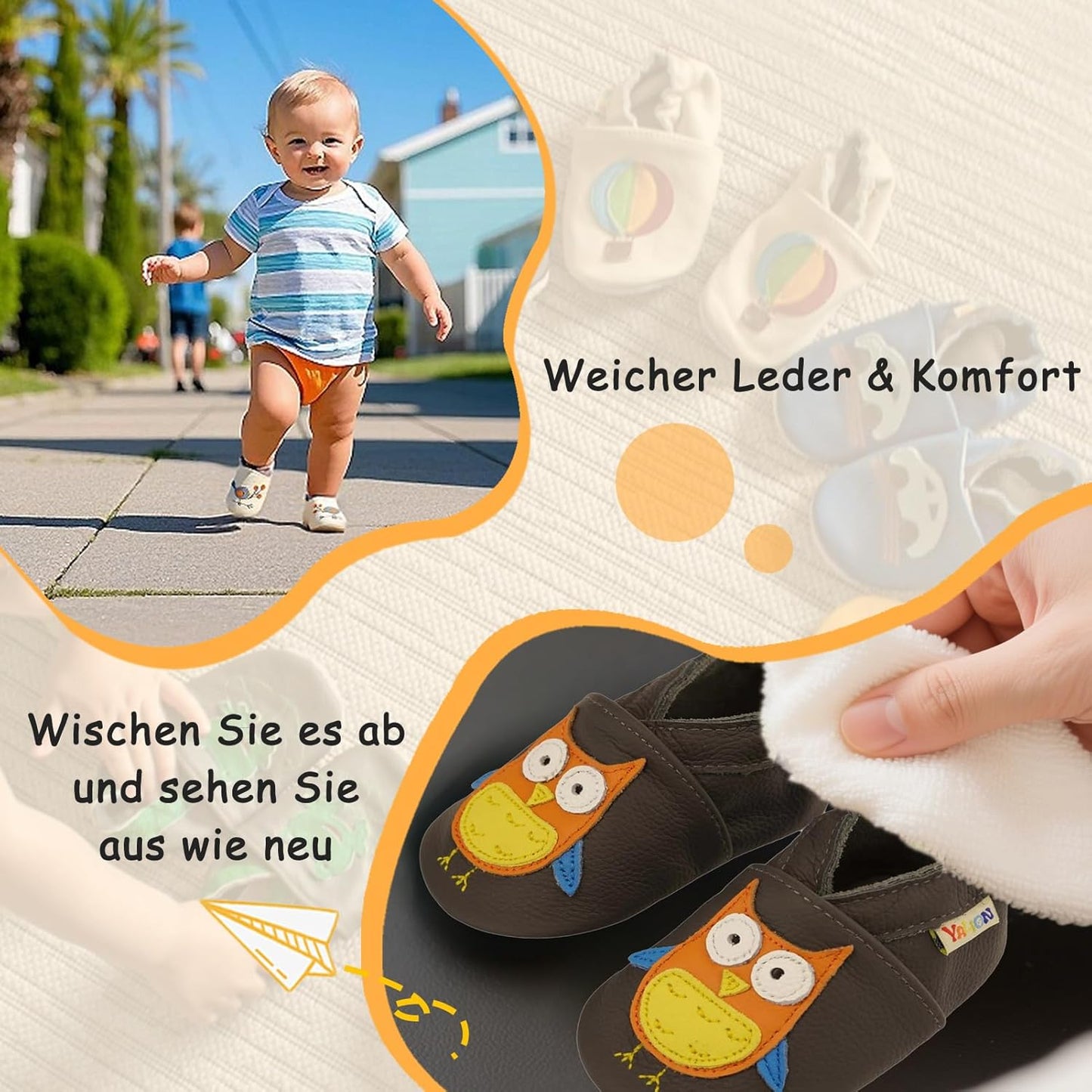 Yalion Baby Junge Mädchen Weicher Leder Lauflernschuhe Krabbelschuhe Babyhausschuhe mit Wildledersohlen Multi-Stil