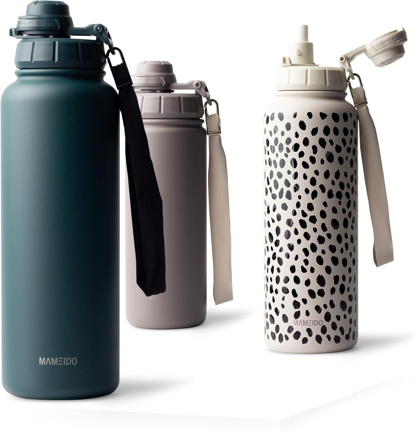 Thermosflasche mit Strohhalm 700ml, auslaufsichere Trinkflasche Edelstahl isoliert, Wasserflasche mit Trageschlaufe, Isolierflasche BPA-frei (Taupe Grey, 0,7l)