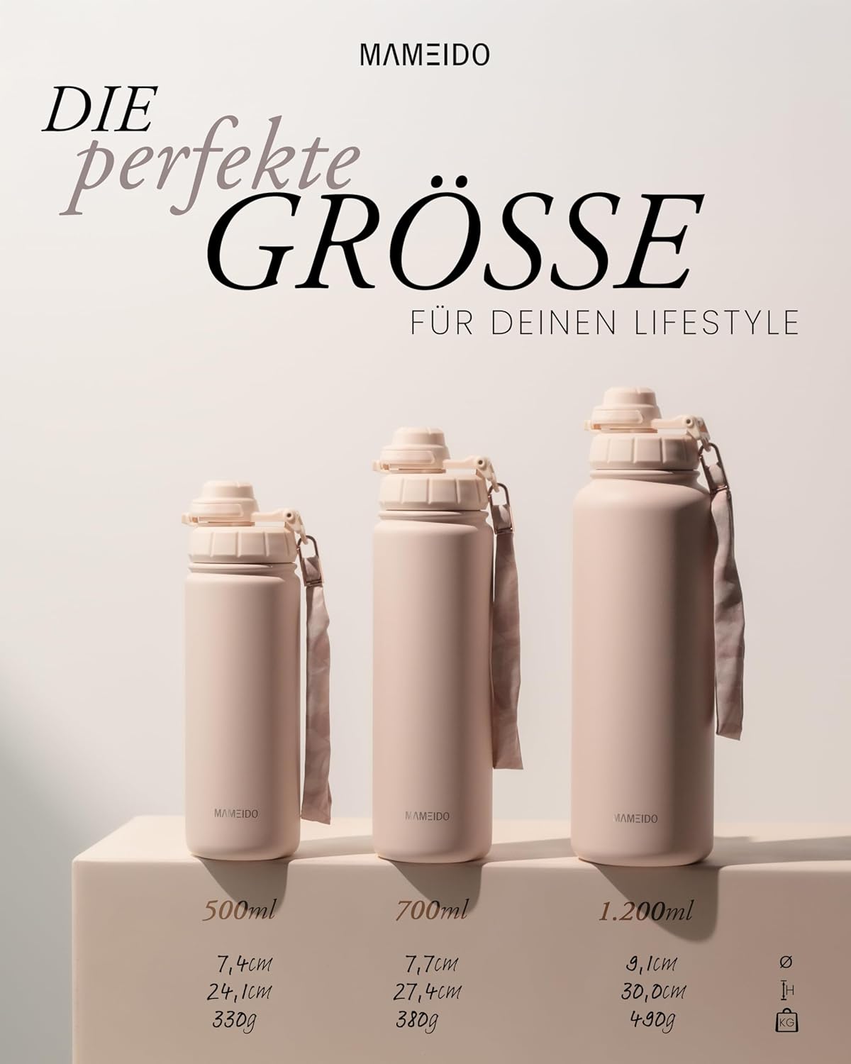 Thermosflasche mit Strohhalm 700ml, auslaufsichere Trinkflasche Edelstahl isoliert, Wasserflasche mit Trageschlaufe, Isolierflasche BPA-frei (Taupe Grey, 0,7l)