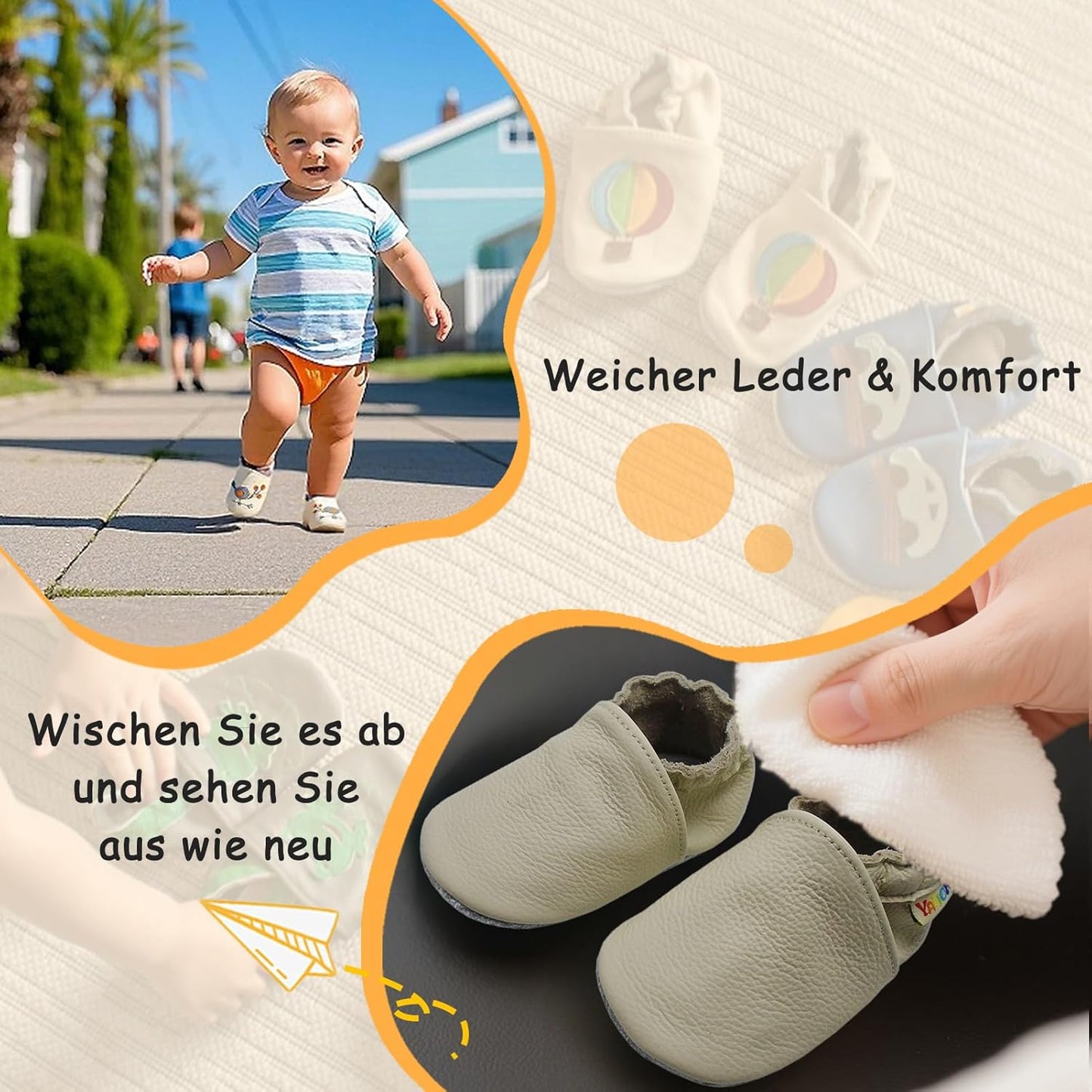 Yalion Baby Junge Mädchen Weicher Leder Lauflernschuhe Krabbelschuhe Babyhausschuhe mit Wildledersohlen Multi-Stil