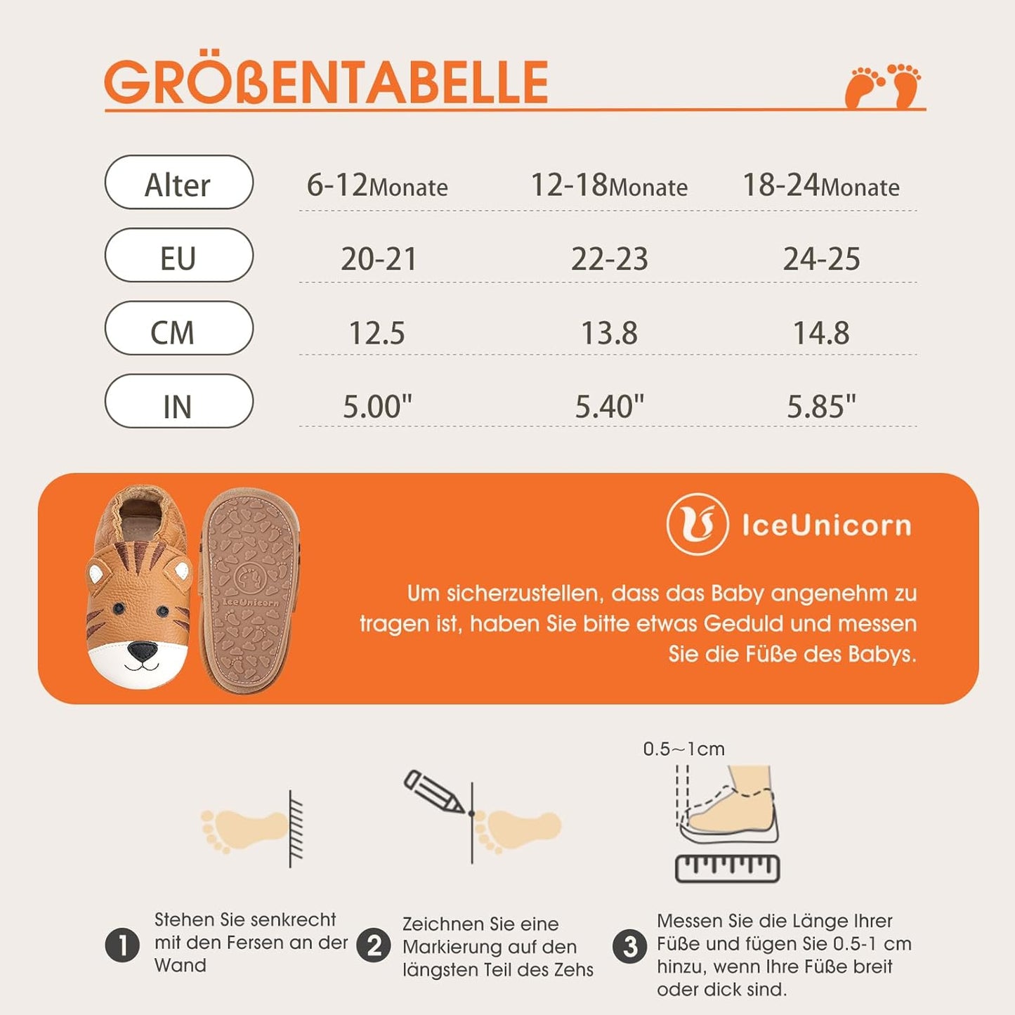 IceUnicorn Krabbelschuhe Baby Lauflernschuhe Weicher Leder Jungen Mädchen Lederschuhe Babys Rutschfeste Krabbelschuhe mit Gummisohle Babyschuhe