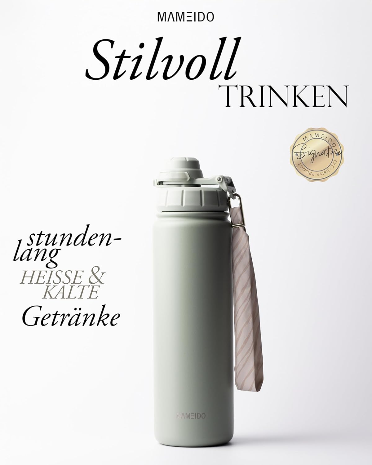 Thermosflasche mit Strohhalm 700ml, auslaufsichere Trinkflasche Edelstahl isoliert, Wasserflasche mit Trageschlaufe, Isolierflasche BPA-frei (Taupe Grey, 0,7l)