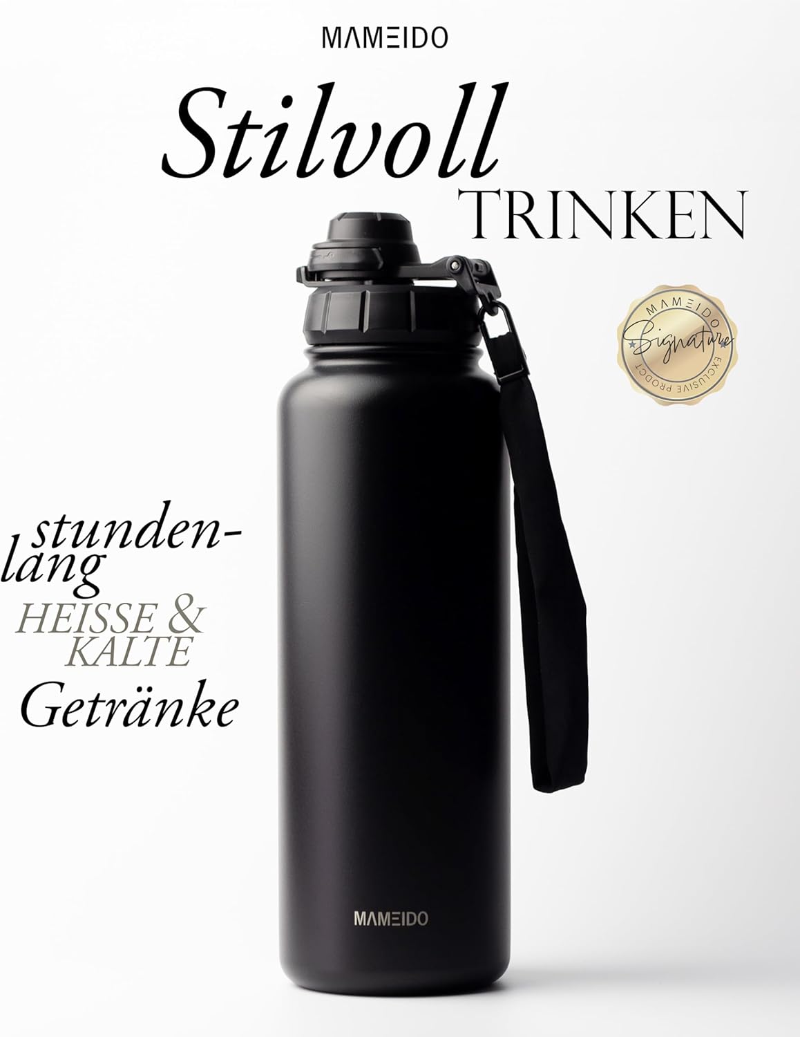 Thermosflasche mit Strohhalm 700ml, auslaufsichere Trinkflasche Edelstahl isoliert, Wasserflasche mit Trageschlaufe, Isolierflasche BPA-frei (Taupe Grey, 0,7l)
