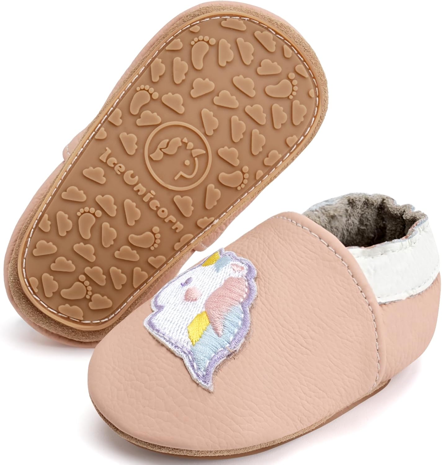 IceUnicorn Krabbelschuhe Baby Lauflernschuhe Weicher Leder Jungen Mädchen Lederschuhe Babys Rutschfeste Krabbelschuhe mit Gummisohle Babyschuhe