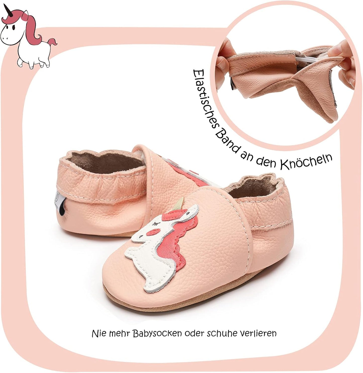 IceUnicorn Krabbelschuhe Baby Lauflernschuhe Jungen Mädchen Weicher Leder Babyhausschuhe Kleinkind Rutschfeste Lederschuhe Baby