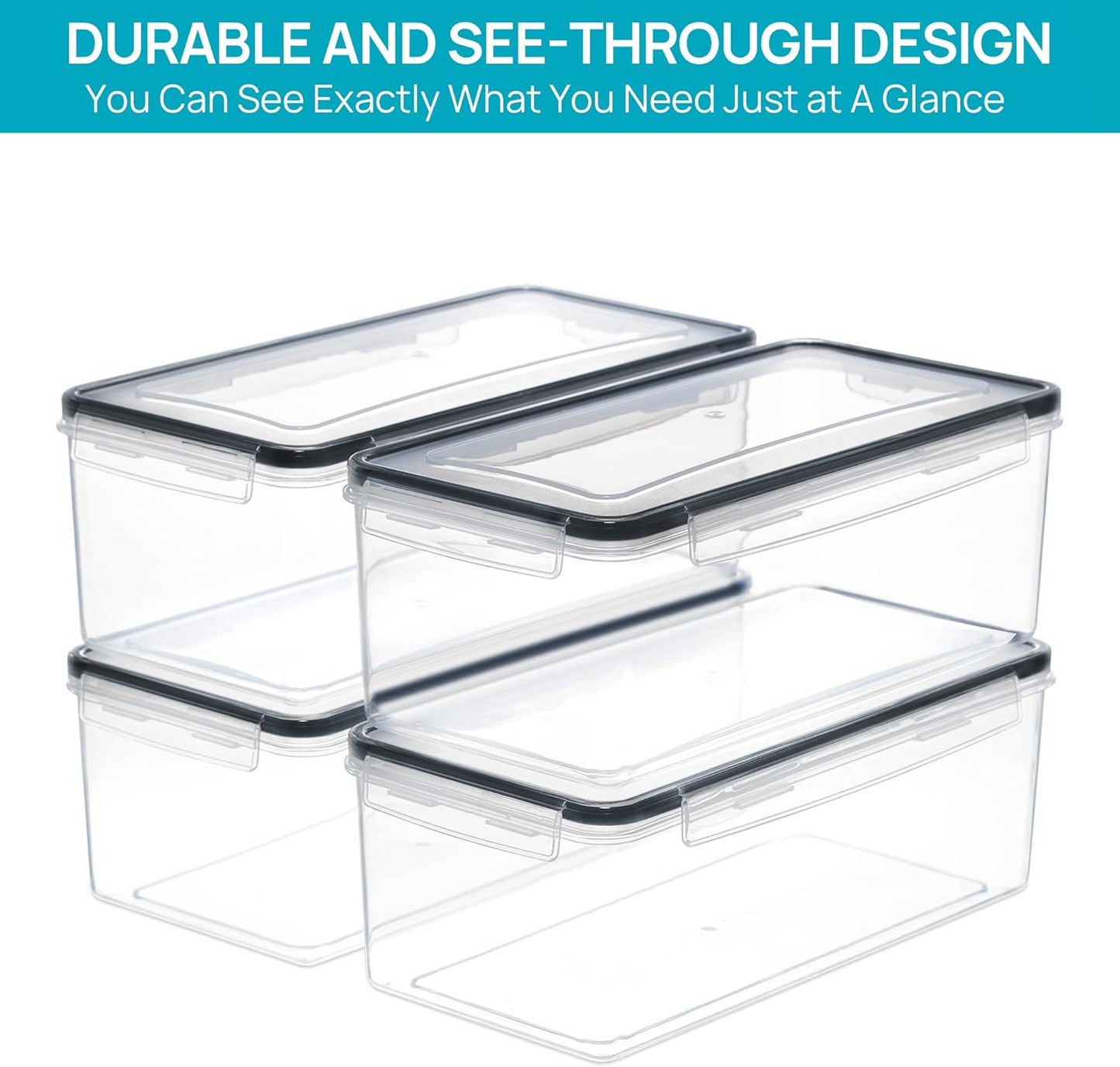 3.2L Vorratsdosen mit Deckel Luftdicht 4er Set, BPA Frei Aufbewahrungsbox Küche，Spaghetti Aufbewahrung Pasta Vorratsbehälter für Nudeln Müsli Cornflakes