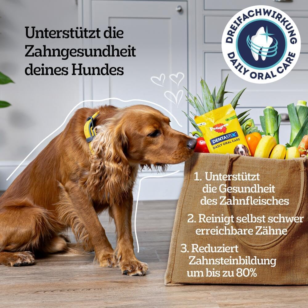 PEDIGREE DentaStix Zahnpflegesnack - 112 Stück - für große Hunde (+25kg) - Hundeleckerli mit Huhn– & Rindgeschmack für jeden Tag, Zahnpflege Hund für gesunde Zähne - 1 Großpackung
