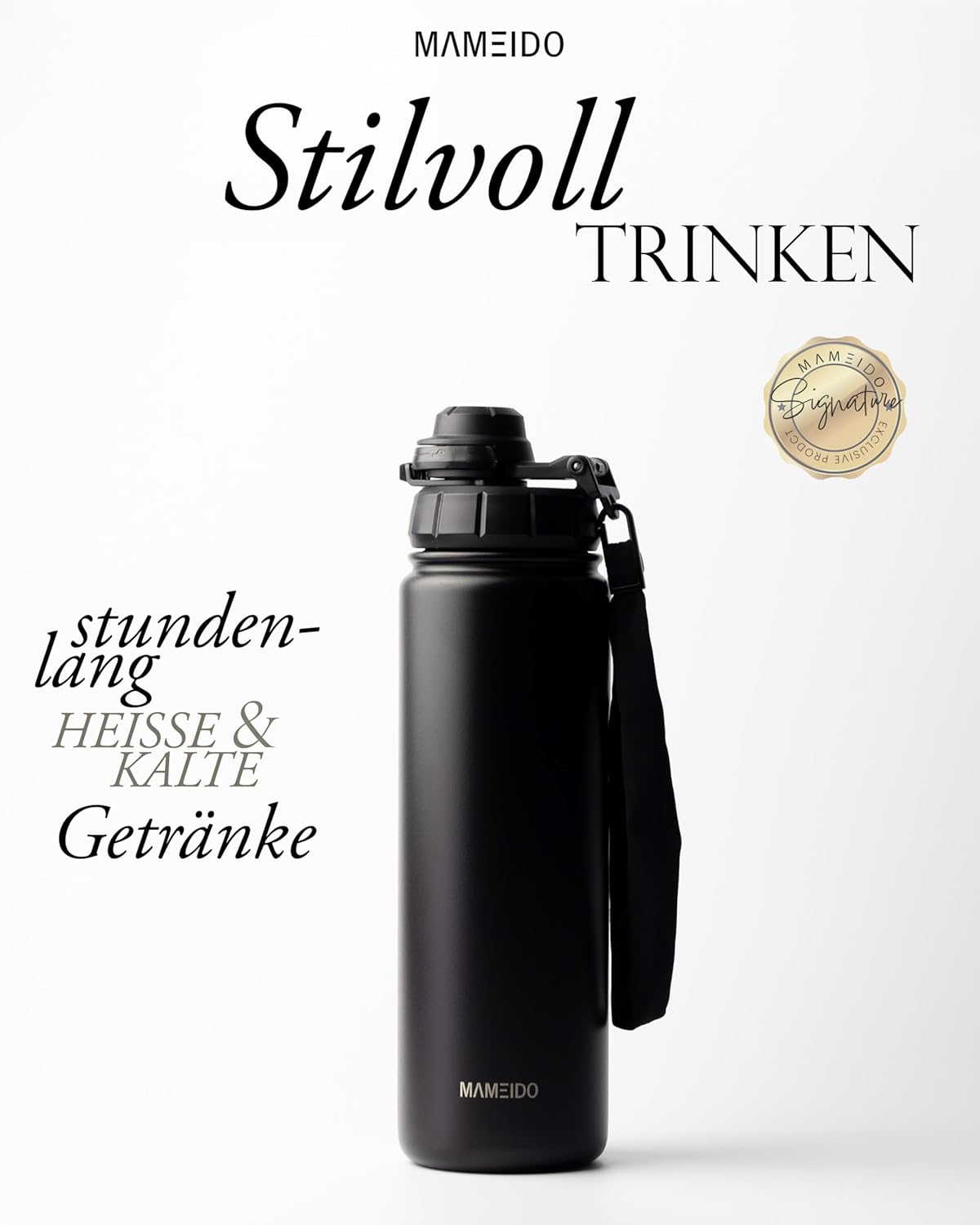 Thermosflasche mit Strohhalm 700ml, auslaufsichere Trinkflasche Edelstahl isoliert, Wasserflasche mit Trageschlaufe, Isolierflasche BPA-frei (Taupe Grey, 0,7l)