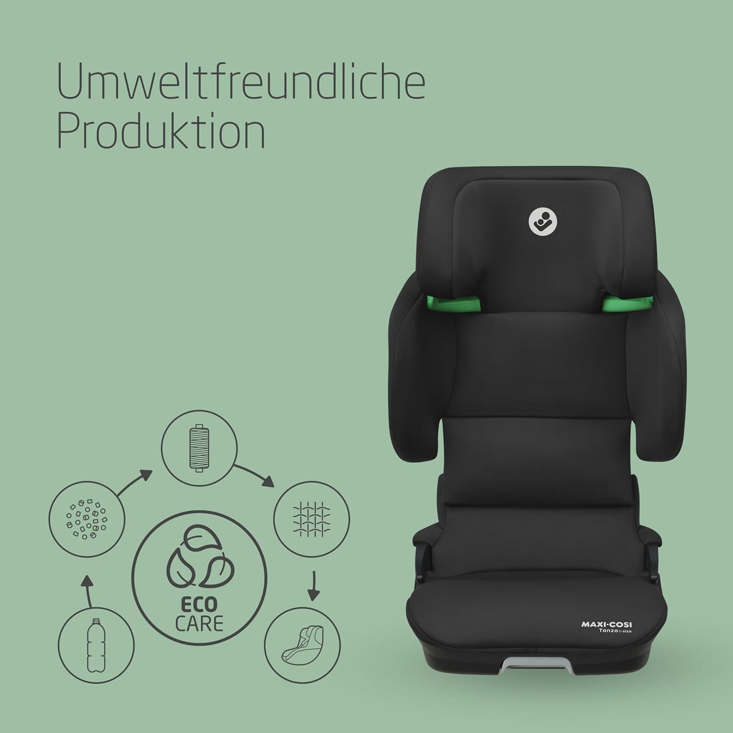 Maxi-Cosi Tanza i-Size Folding Child Seat, 3.5-12 Years, 100-150 cm, 10 Headrest Positions, Portable Travel Car Seat, G-CELL Side Impact Protection, Environmentally Friendly Production, Full Black