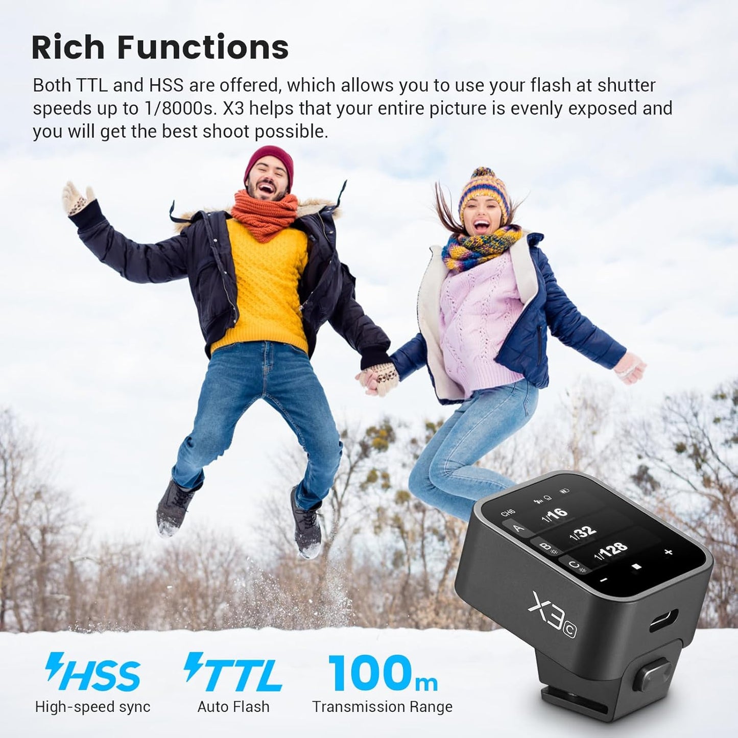 Godox X3-C TTL Wireless Flash Trigger for Canon Camera, 1/8000s HSS TTL TCM Function Built-in Battery Touch Screen Flash Transmitter Compatible with Canon R5 R6 R7 5D 6D