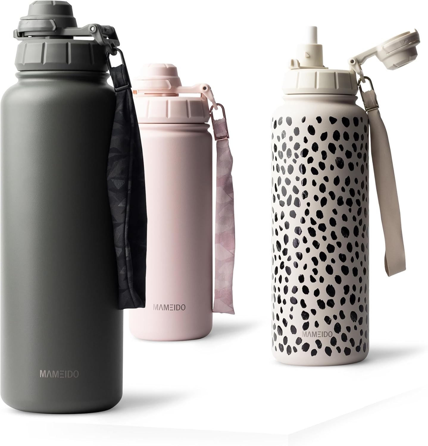 Thermosflasche mit Strohhalm 700ml, auslaufsichere Trinkflasche Edelstahl isoliert, Wasserflasche mit Trageschlaufe, Isolierflasche BPA-frei (Taupe Grey, 0,7l)