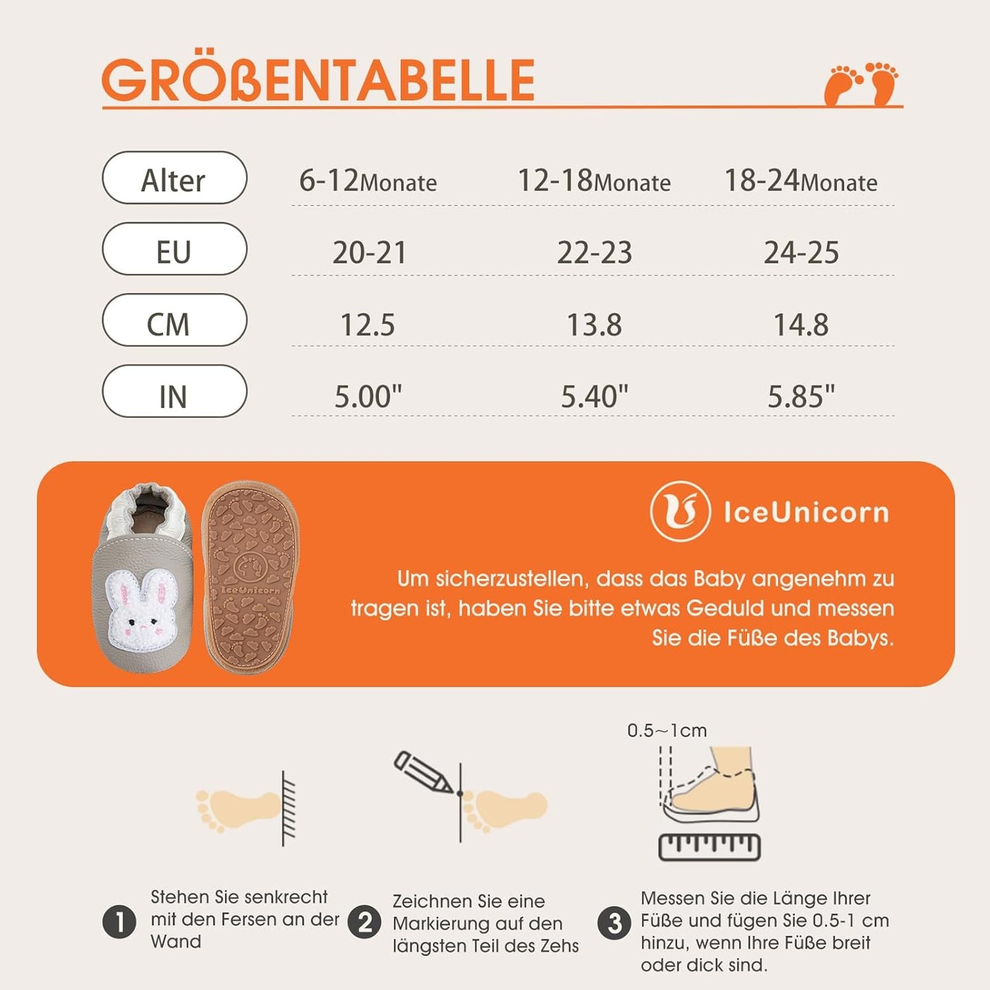 IceUnicorn Krabbelschuhe Baby Lauflernschuhe Weicher Leder Jungen Mädchen Lederschuhe Babys Rutschfeste Krabbelschuhe mit Gummisohle Babyschuhe