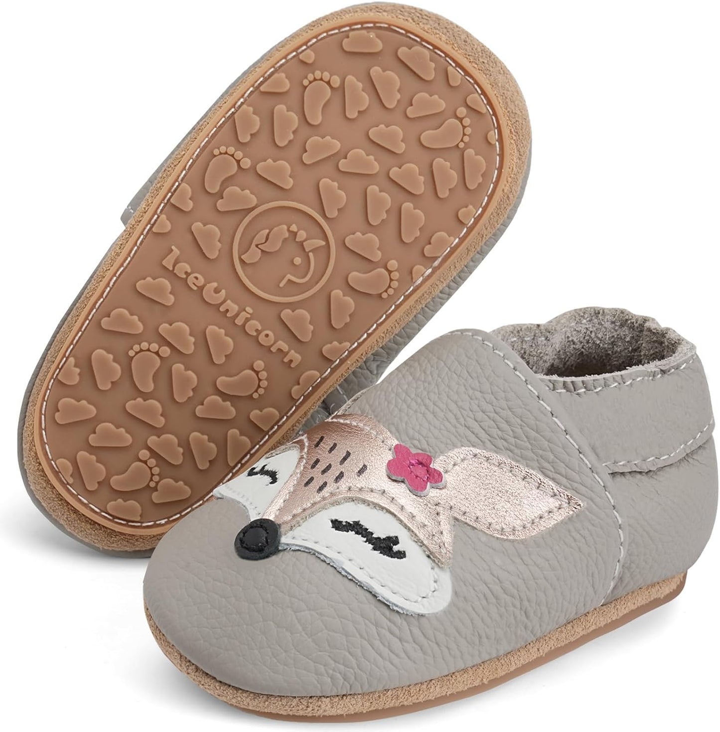 IceUnicorn Krabbelschuhe Baby Lauflernschuhe Weicher Leder Jungen Mädchen Lederschuhe Babys Rutschfeste Krabbelschuhe mit Gummisohle Babyschuhe