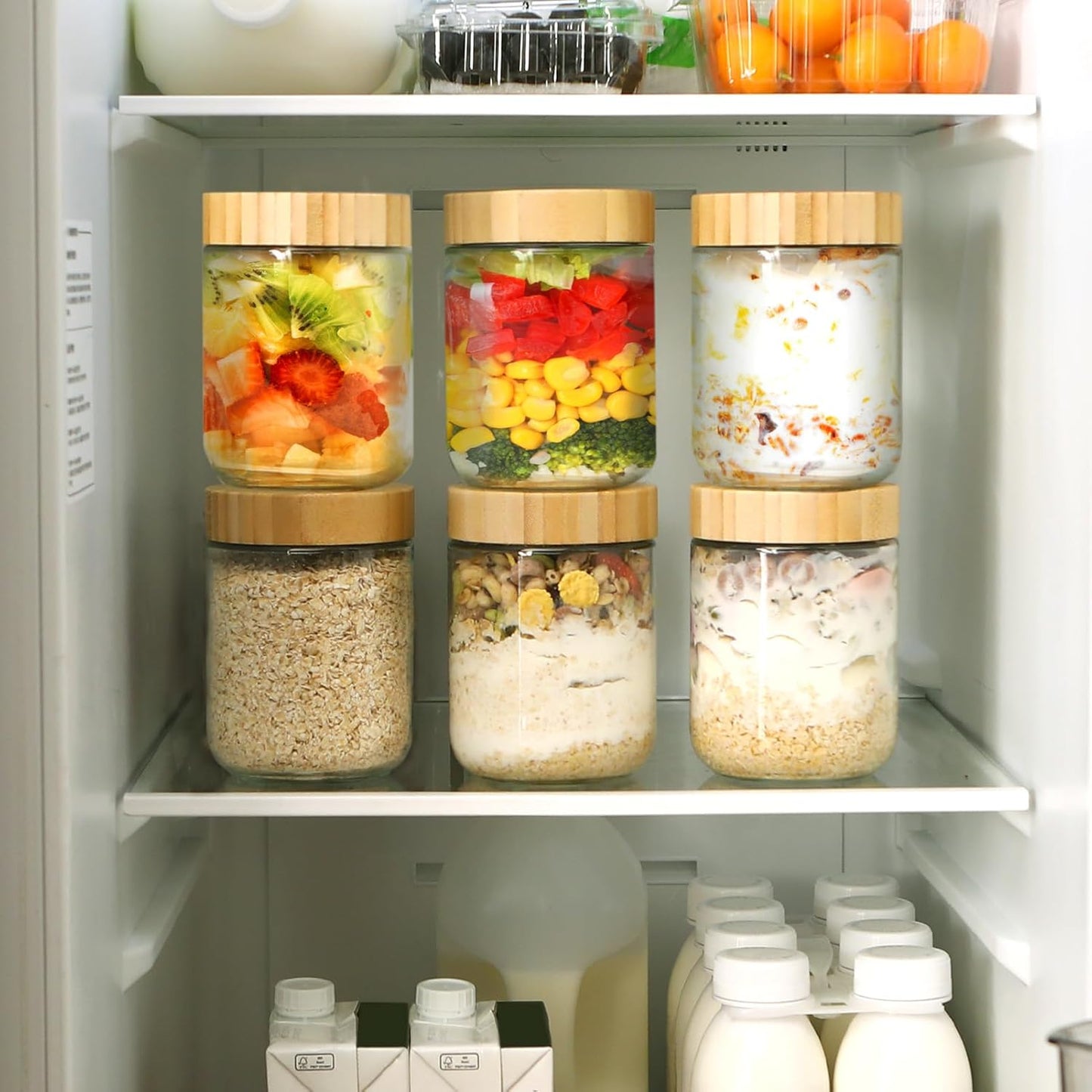 6 Meal Prep Gläser - 500ml Overnight Oats Gläser mit Deckel, Einmachgläser mit Schraubdeckel, Multifunktional Meal Prep Glas Pudding Gläser für Marmelade,Salat,Milchshake,Mahlzeitenzubereitung