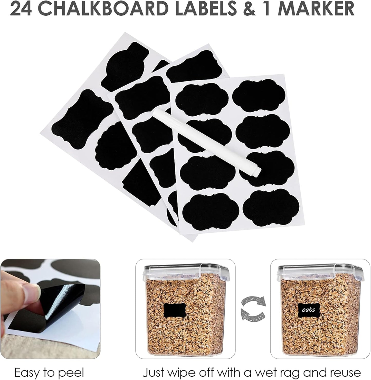 Vtopmart Vorratsdosen mit Deckel Luftdicht, Set mit 24 Vorratsbehälter, BPA-frei, Küchen Aufbewahrungsboxen für Mehl, Zucker, Körner, Mit Schreibstift und Etikett