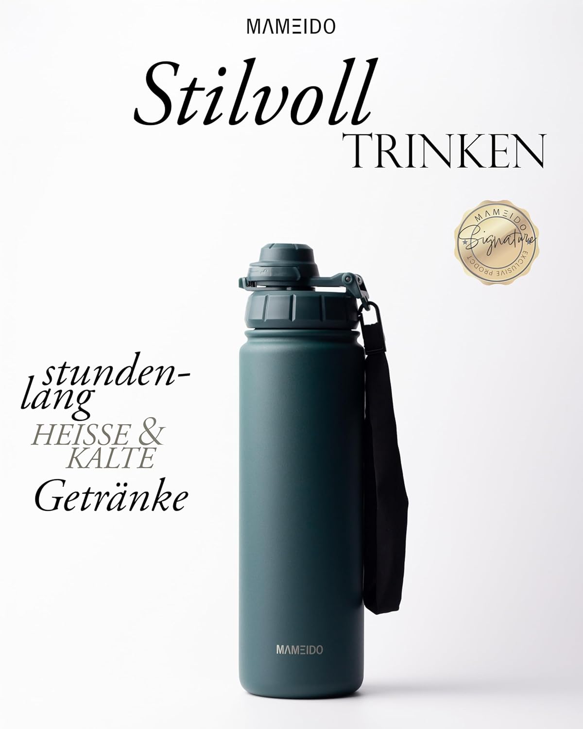 Thermosflasche mit Strohhalm 700ml, auslaufsichere Trinkflasche Edelstahl isoliert, Wasserflasche mit Trageschlaufe, Isolierflasche BPA-frei (Taupe Grey, 0,7l)
