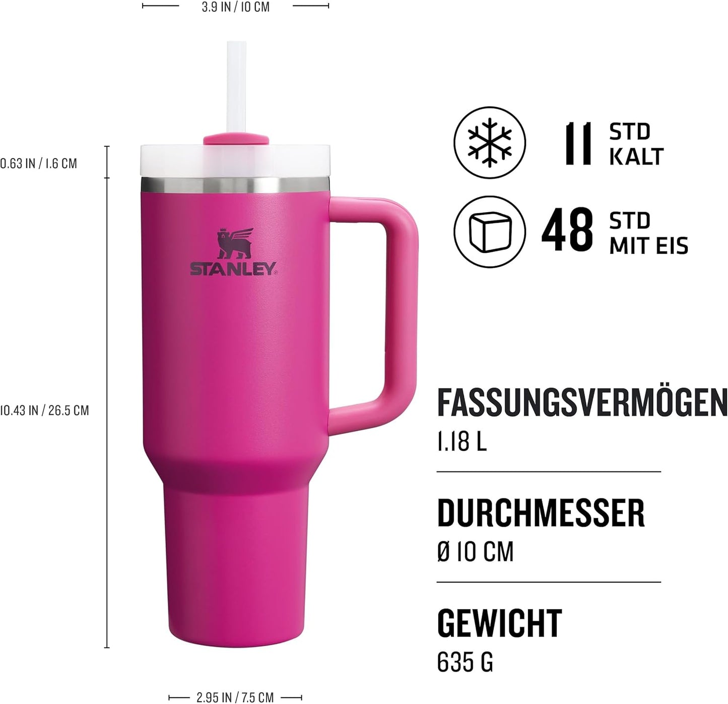 Stanley Quencher H2.0 Flowstate Trinkflasche Mit Strohhalm 1.2L - Thermobecher Kühlt 11 Stunden - 48 Stunden Eisgekühlt - Spülmaschinenfest - Thermosflasche BPA Frei - Edelstahl Trinkbecher