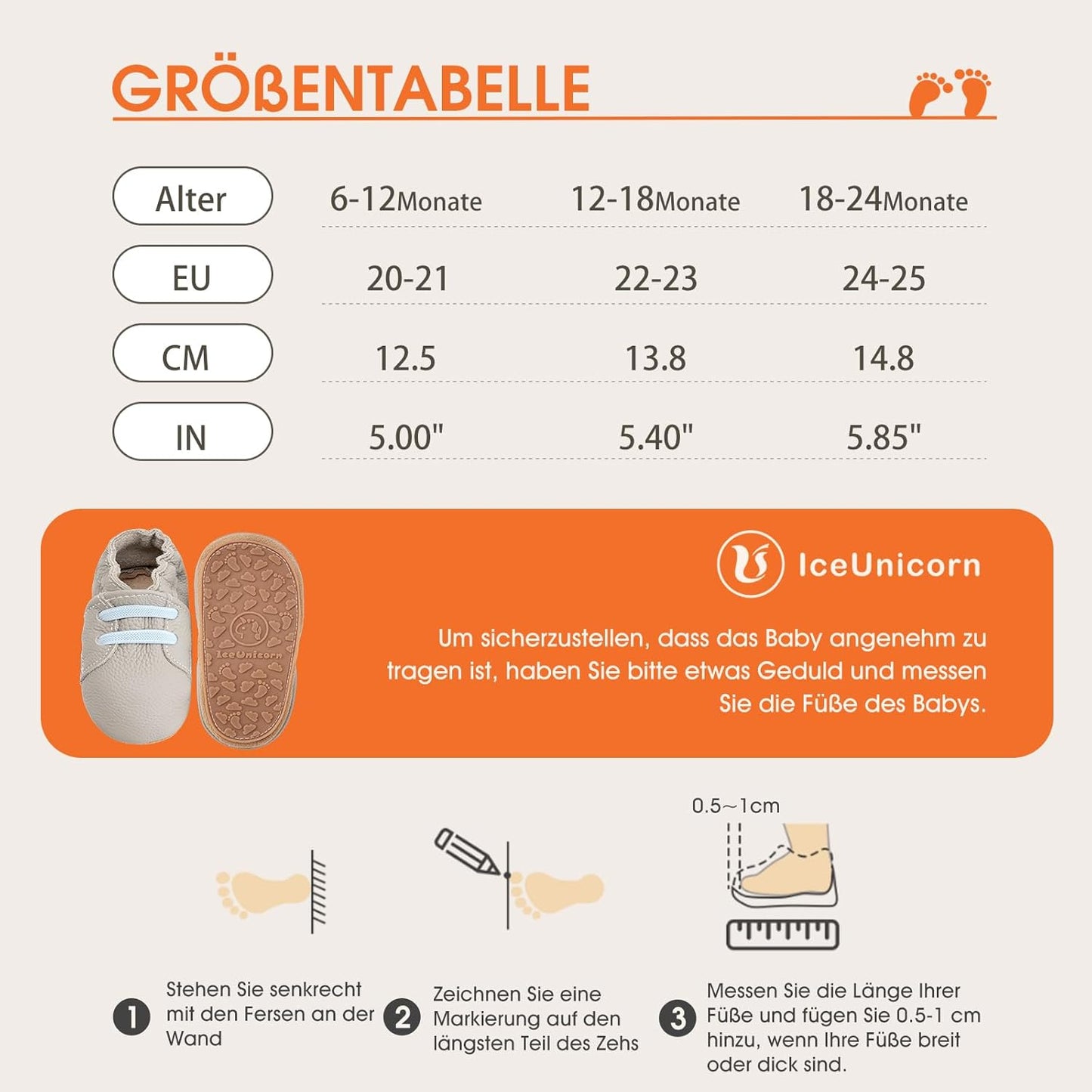 IceUnicorn Krabbelschuhe Baby Lauflernschuhe Weicher Leder Jungen Mädchen Lederschuhe Babys Rutschfeste Krabbelschuhe mit Gummisohle Babyschuhe