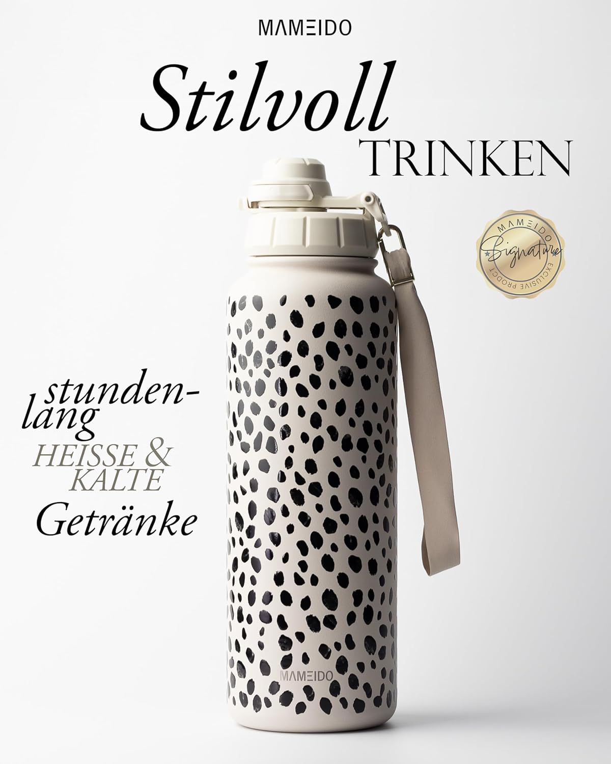 Thermosflasche mit Strohhalm 700ml, auslaufsichere Trinkflasche Edelstahl isoliert, Wasserflasche mit Trageschlaufe, Isolierflasche BPA-frei (Taupe Grey, 0,7l)