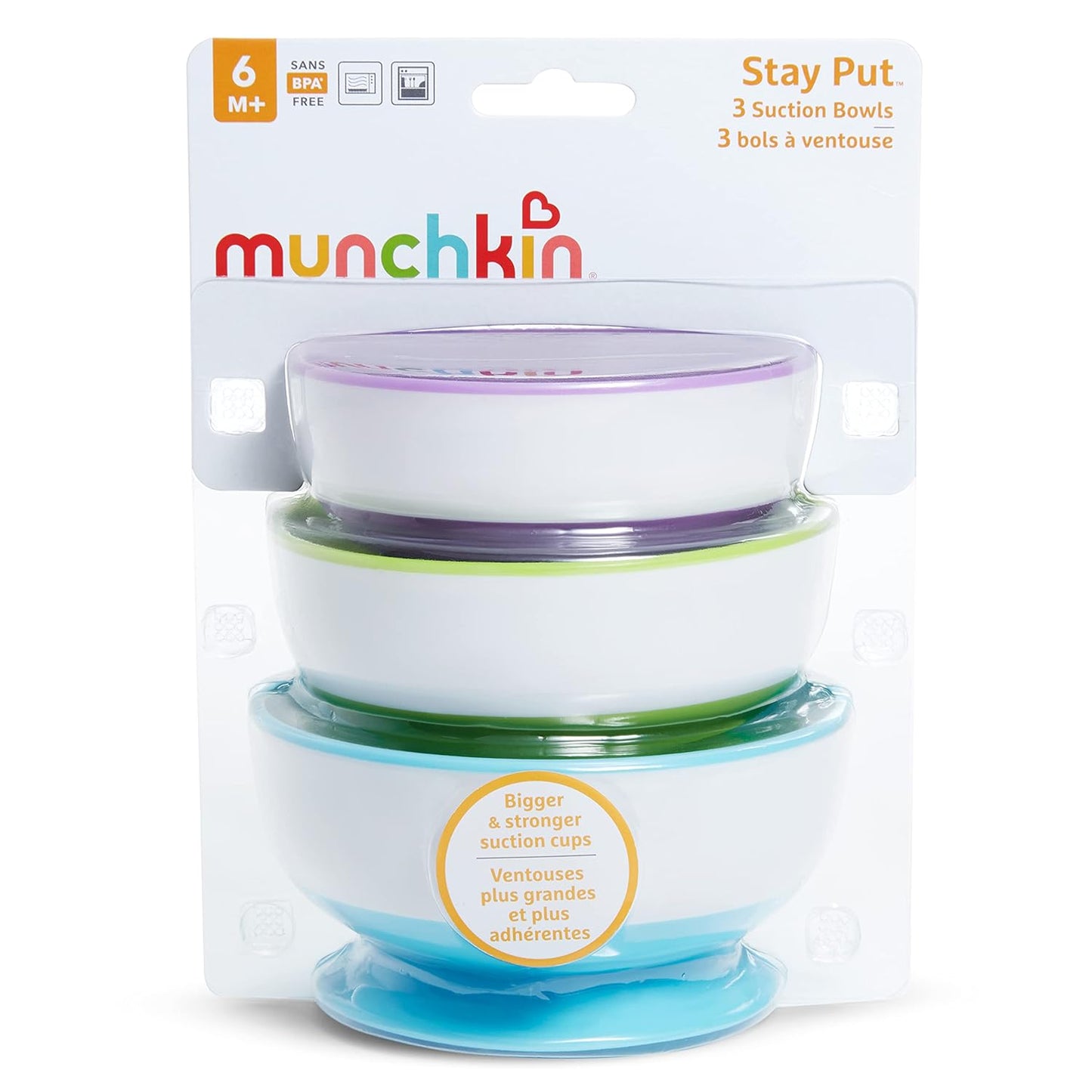 Munchkin Stay Put Baby Saugnapf Schalen Set | Baby Schalen für Beikosteinführung | Saugnapf Essgeschirr Set für Babys & Kleinkinder ab 6 Monaten | BPA-frei Beikost Set | 3er Pack