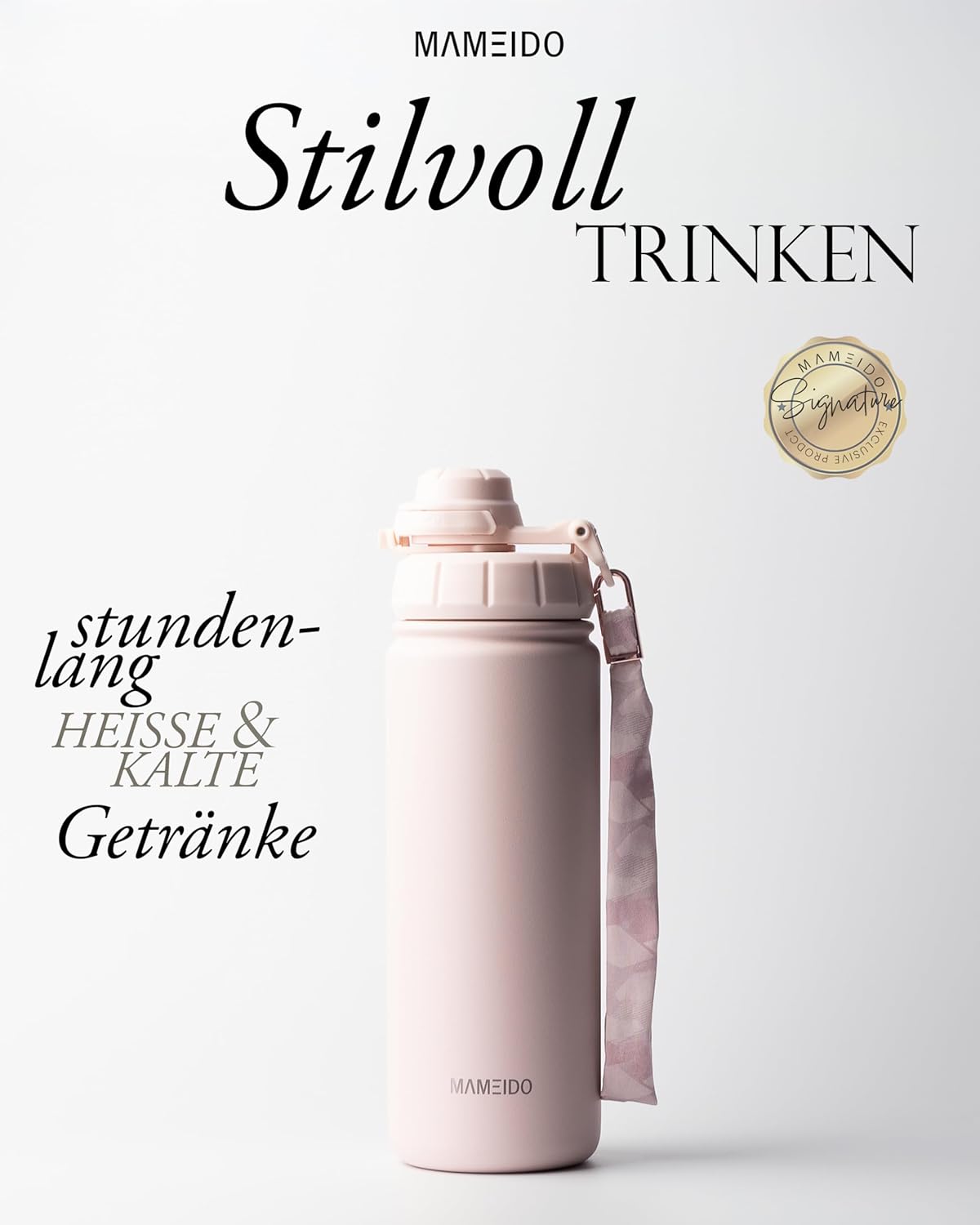 Thermosflasche mit Strohhalm 700ml, auslaufsichere Trinkflasche Edelstahl isoliert, Wasserflasche mit Trageschlaufe, Isolierflasche BPA-frei (Taupe Grey, 0,7l)