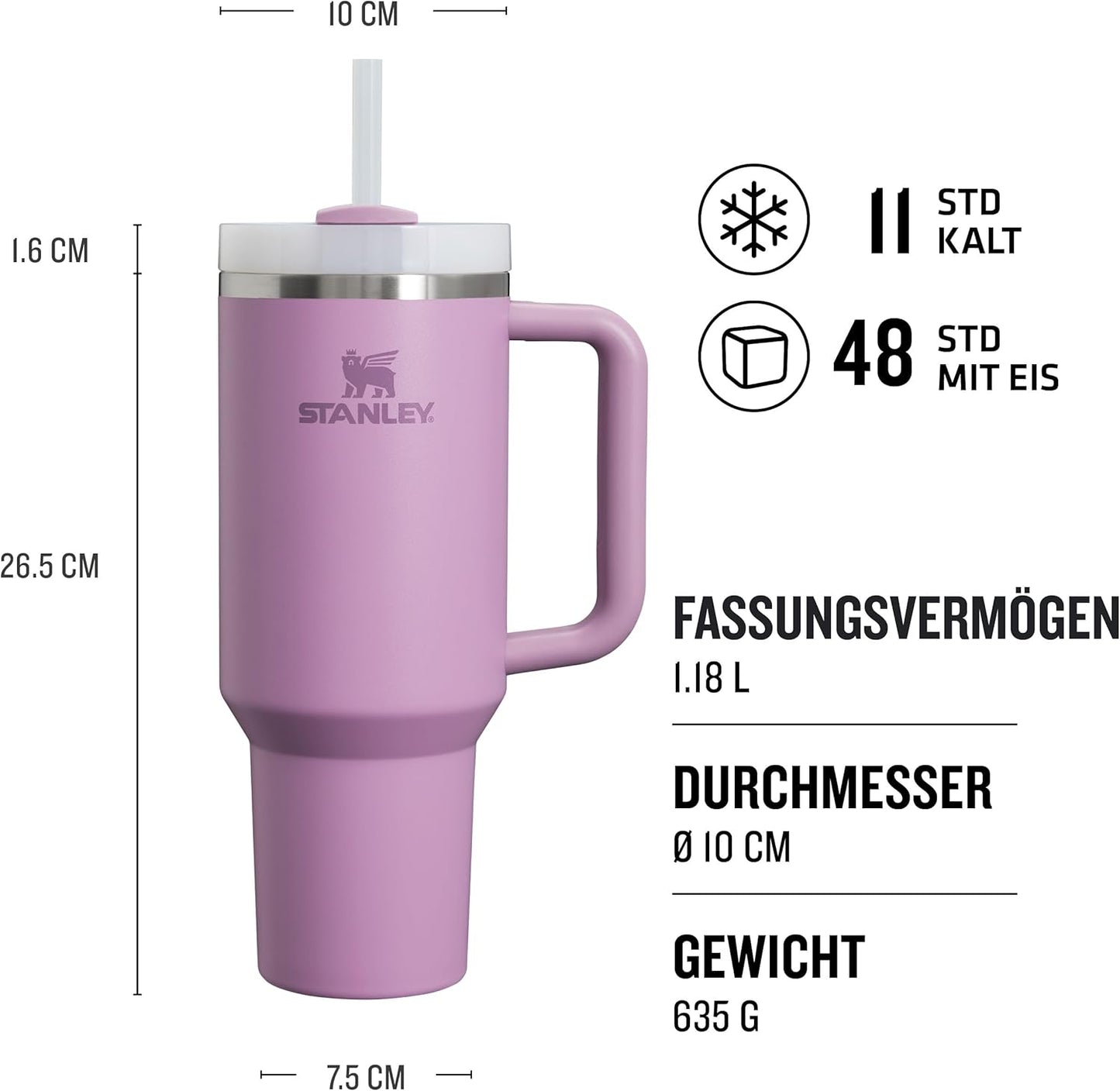 Stanley Quencher H2.0 Flowstate Trinkflasche Mit Strohhalm 1.2L - Thermobecher Kühlt 11 Stunden - 48 Stunden Eisgekühlt - Spülmaschinenfest - Thermosflasche BPA Frei - Edelstahl Trinkbecher