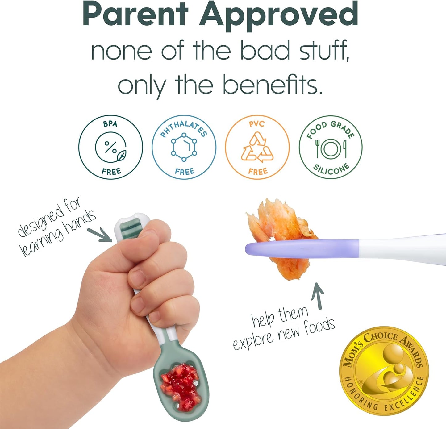 NumNum Baby Löffel 2er-Set, Silikon Esslernlöffel für Baby ab 6 Monate - BPA-frei - Lernlöffel und Breilöffel für BLW und Beikost Zubehör - Ideales Esslernbesteck - Blau/Orange