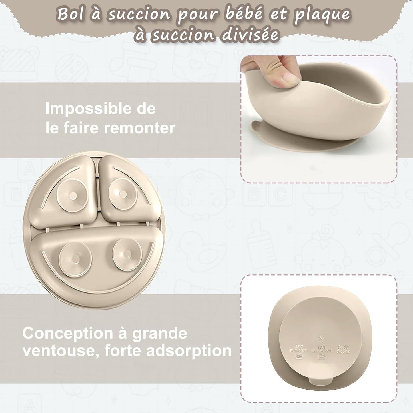 Baby Geschirrset,12er Set Kindergeschirr, Babylöffel,Trinklernbecher,Silikon Lätzchen,Baby Teller Kinderteller mit Saugnapf,Baby Led Weaning Besteck Set, BPA Frei,Spülmaschinen Und Mikrowellen Safe