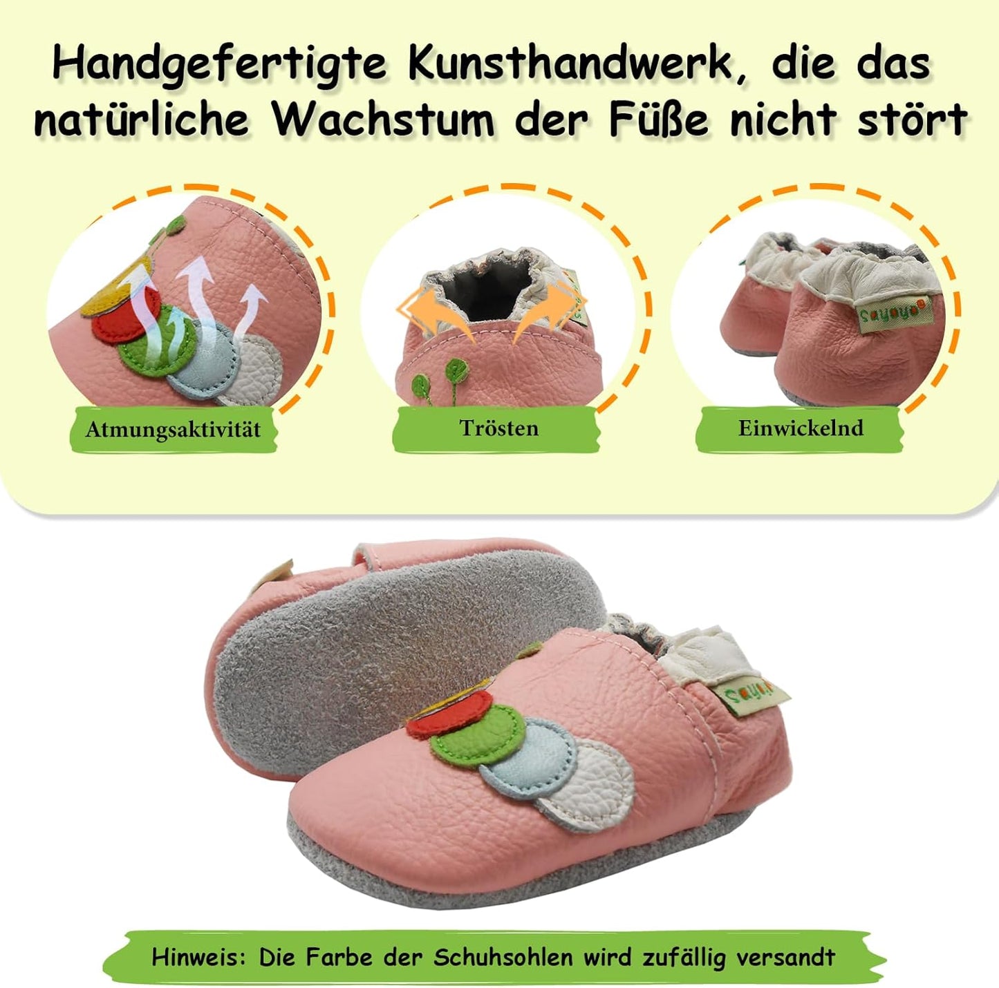 SAYOYO Weicher Leder Lauflernschuhe Krabbelschuhe Babyhausschuhe Kleinkind Lederschuhe Jungen und Mädchen, 21/22 (12-18) L Monate, Grau