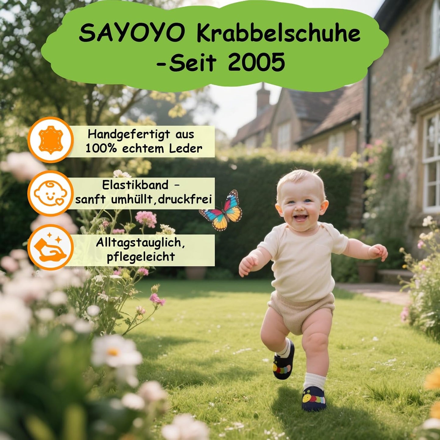 SAYOYO Weicher Leder Lauflernschuhe Krabbelschuhe Babyhausschuhe Kleinkind Lederschuhe Jungen und Mädchen, 21/22 (12-18) L Monate, Grau