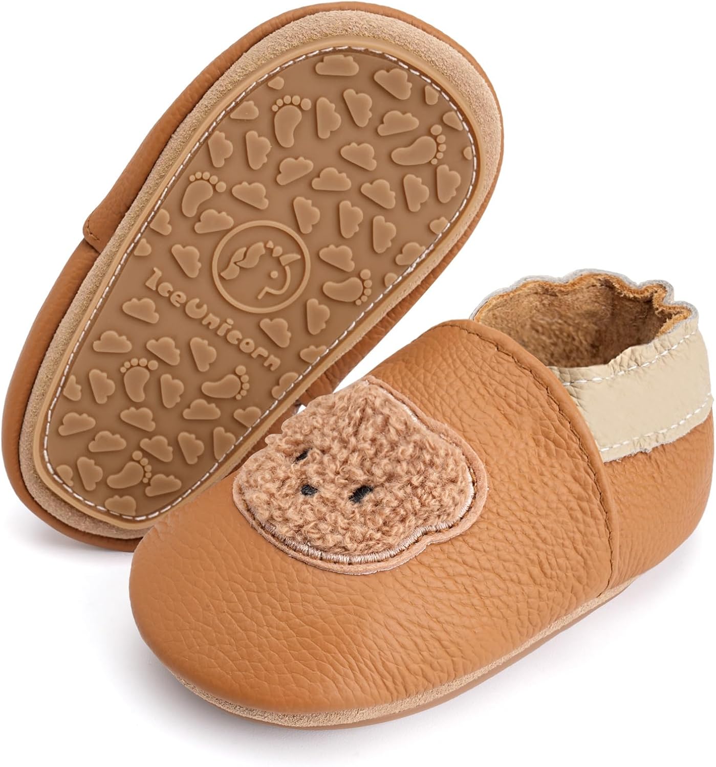 IceUnicorn Krabbelschuhe Baby Lauflernschuhe Weicher Leder Jungen Mädchen Lederschuhe Babys Rutschfeste Krabbelschuhe mit Gummisohle Babyschuhe