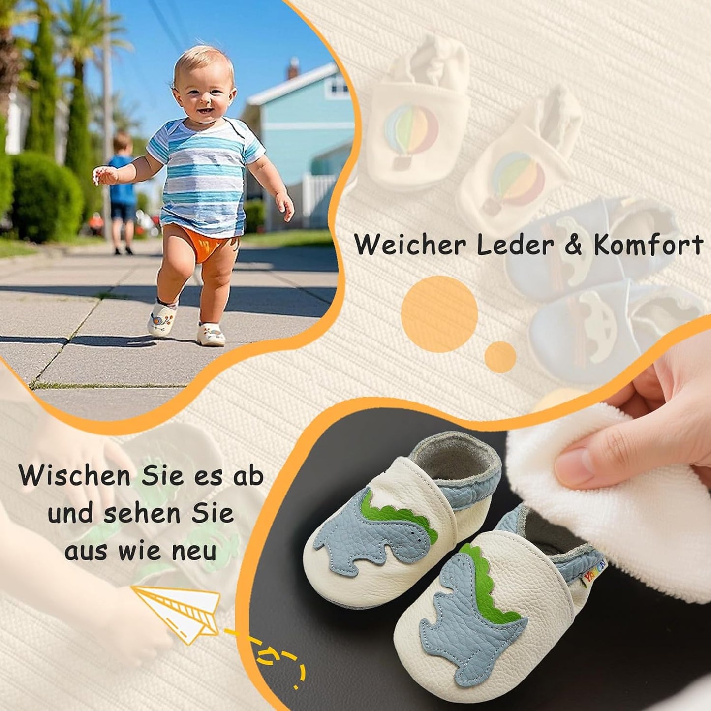 Yalion Baby Junge Mädchen Weicher Leder Lauflernschuhe Krabbelschuhe Babyhausschuhe mit Wildledersohlen Multi-Stil