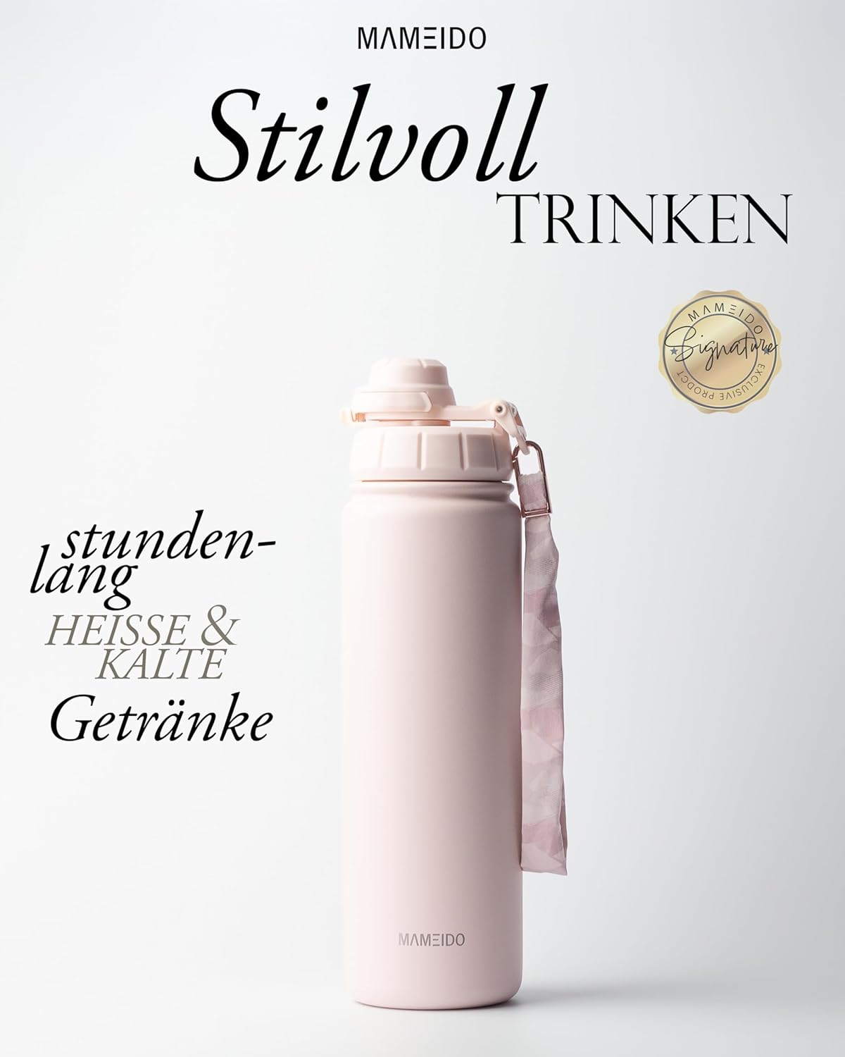 Thermosflasche mit Strohhalm 700ml, auslaufsichere Trinkflasche Edelstahl isoliert, Wasserflasche mit Trageschlaufe, Isolierflasche BPA-frei (Taupe Grey, 0,7l)