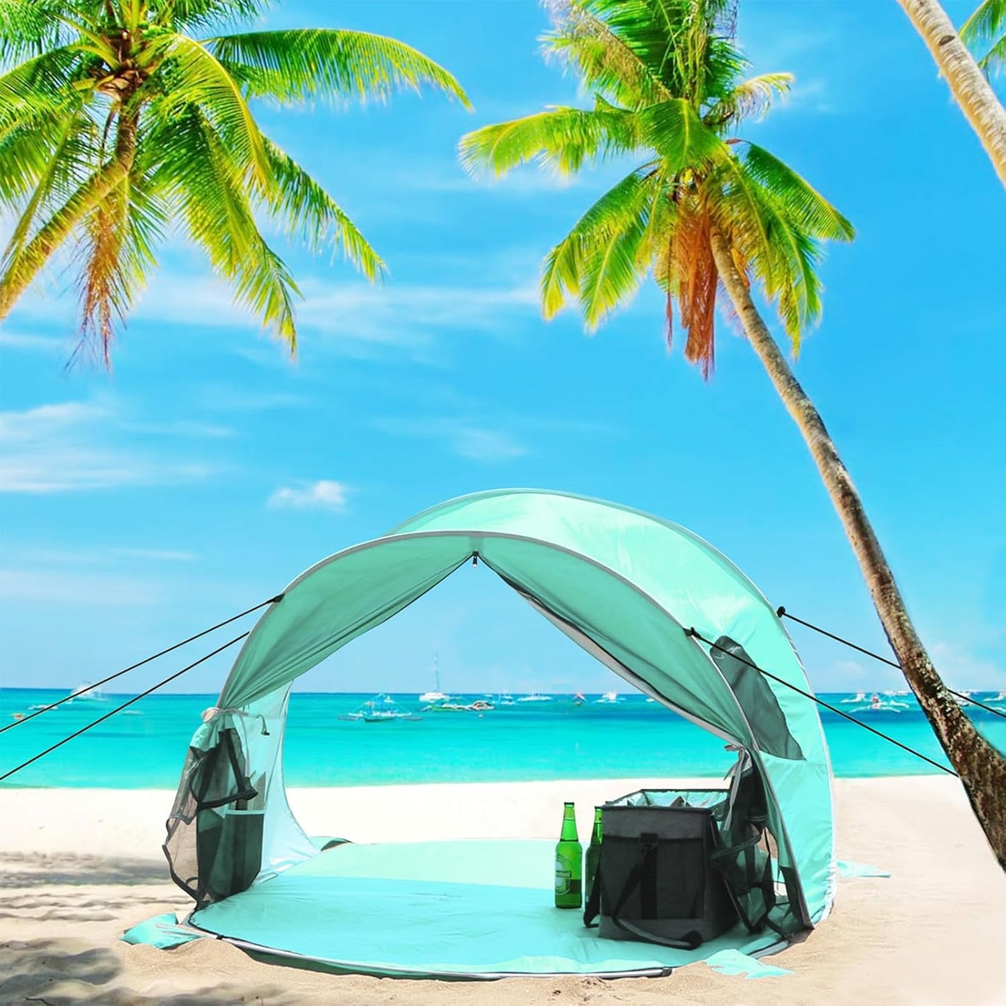 WolfWise Strandmuschel Pop-Up Zelt mit UV-Schutz 50+, 3-4 Personen Strandzelt