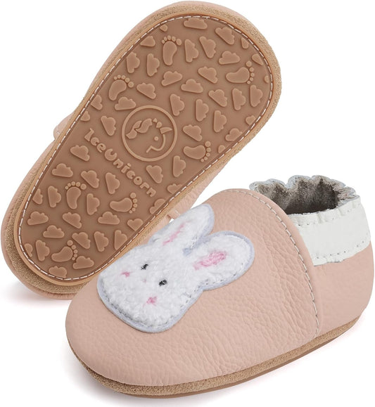 IceUnicorn Krabbelschuhe Baby Lauflernschuhe Weicher Leder Jungen Mädchen Lederschuhe Babys Rutschfeste Krabbelschuhe mit Gummisohle Babyschuhe